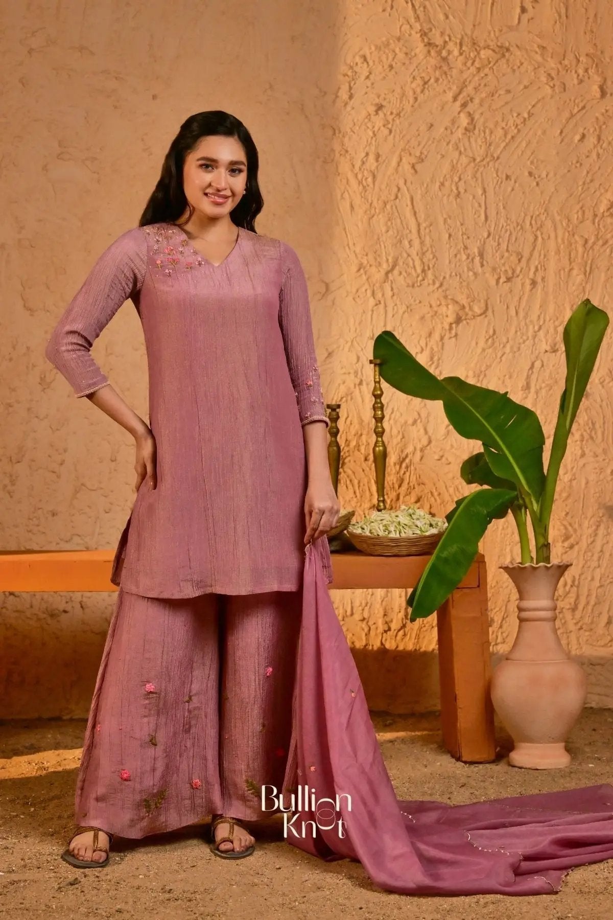 Phoolkari Kurta Set (Dress) in Lavender