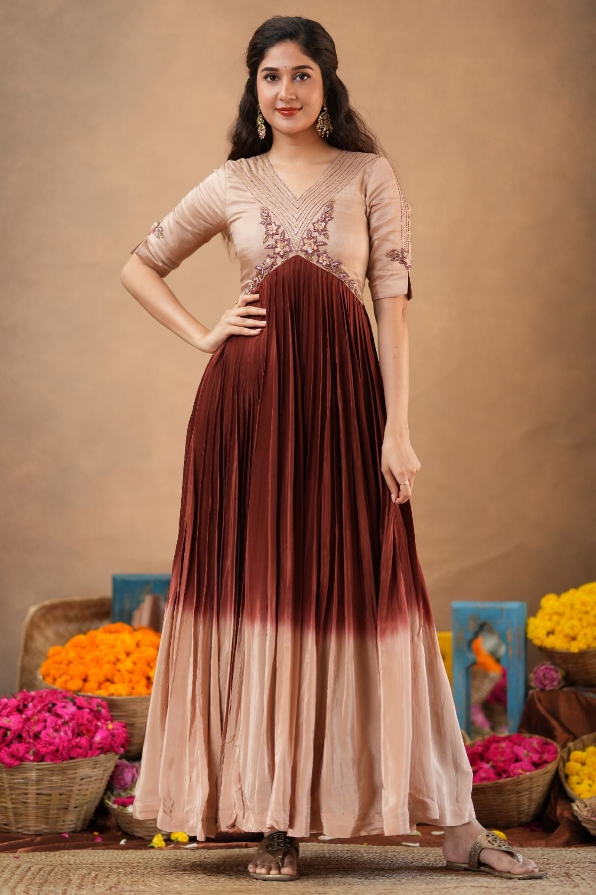 Mocha Mayurika Natural Crepe (Dress) in Brown