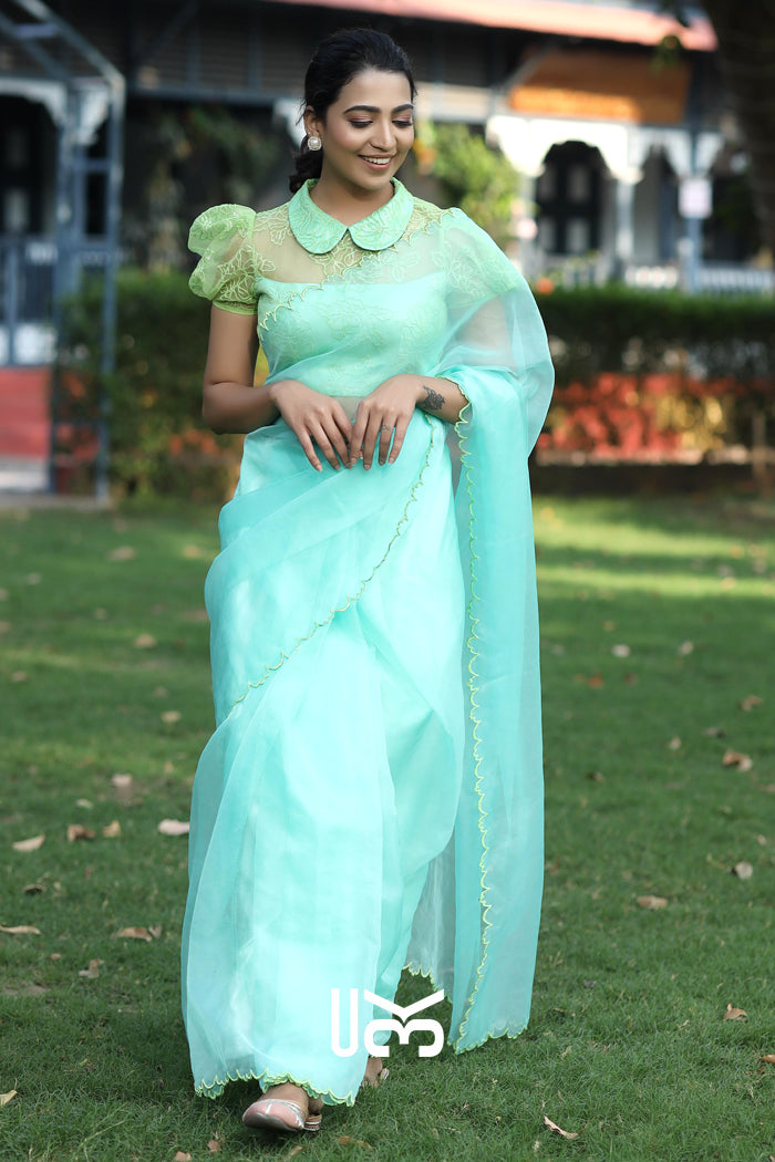Chal Chalein Organza Saree in Aqua