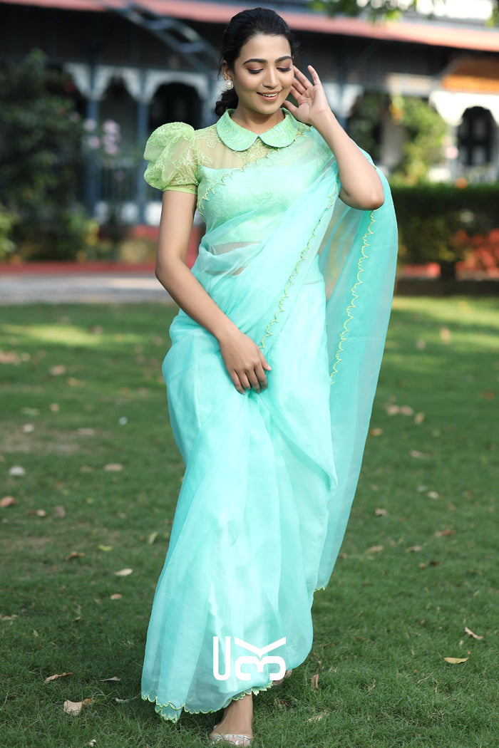 Chal Chalein Organza Saree in Aqua