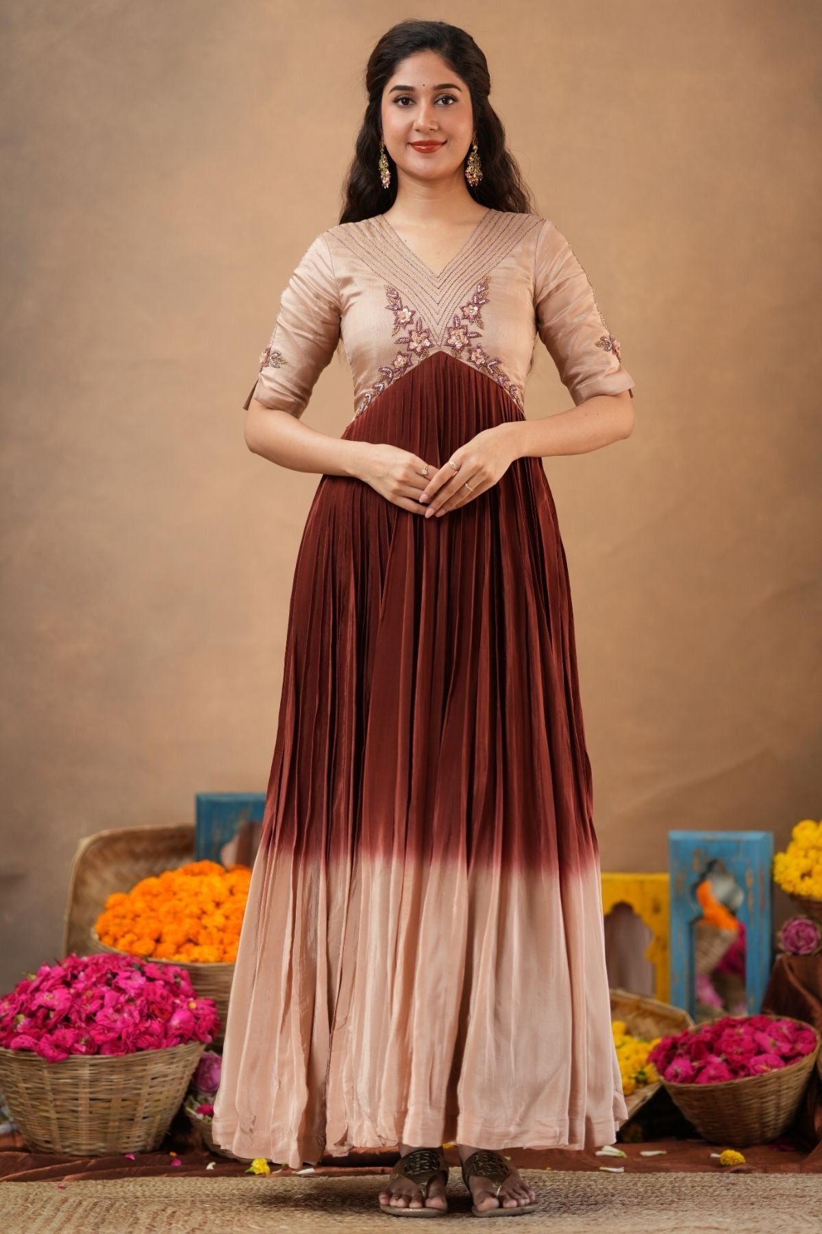 Mocha Mayurika Natural Crepe (Dress) in Brown