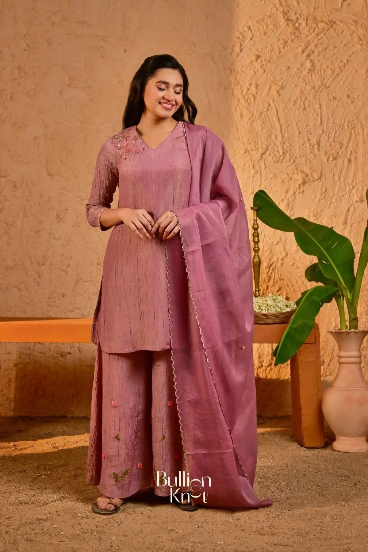 Phoolkari Kurta Set (Dress) in Lavender
