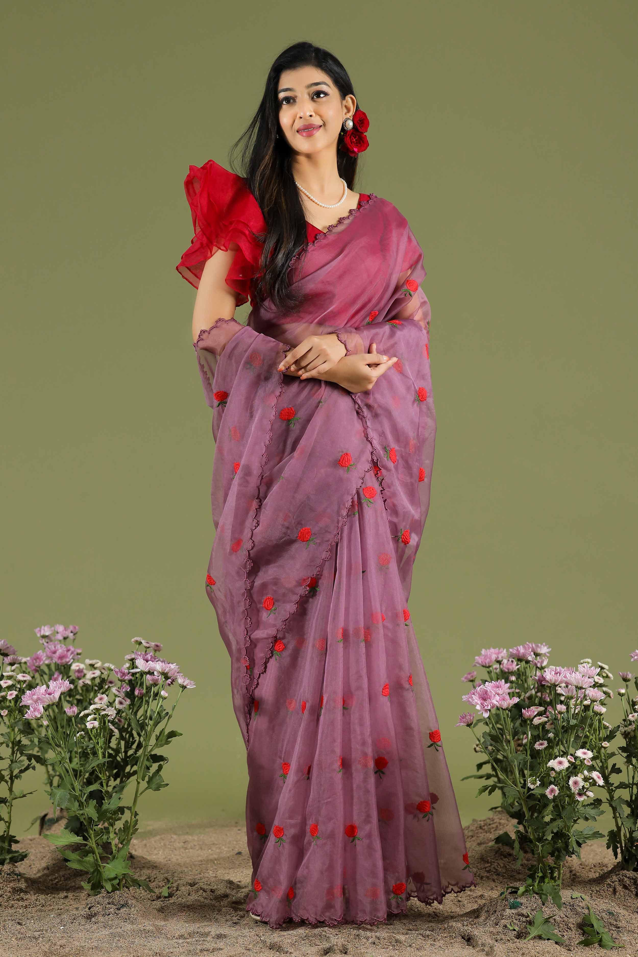 Shatpatri Organza Saree - Bullionknot