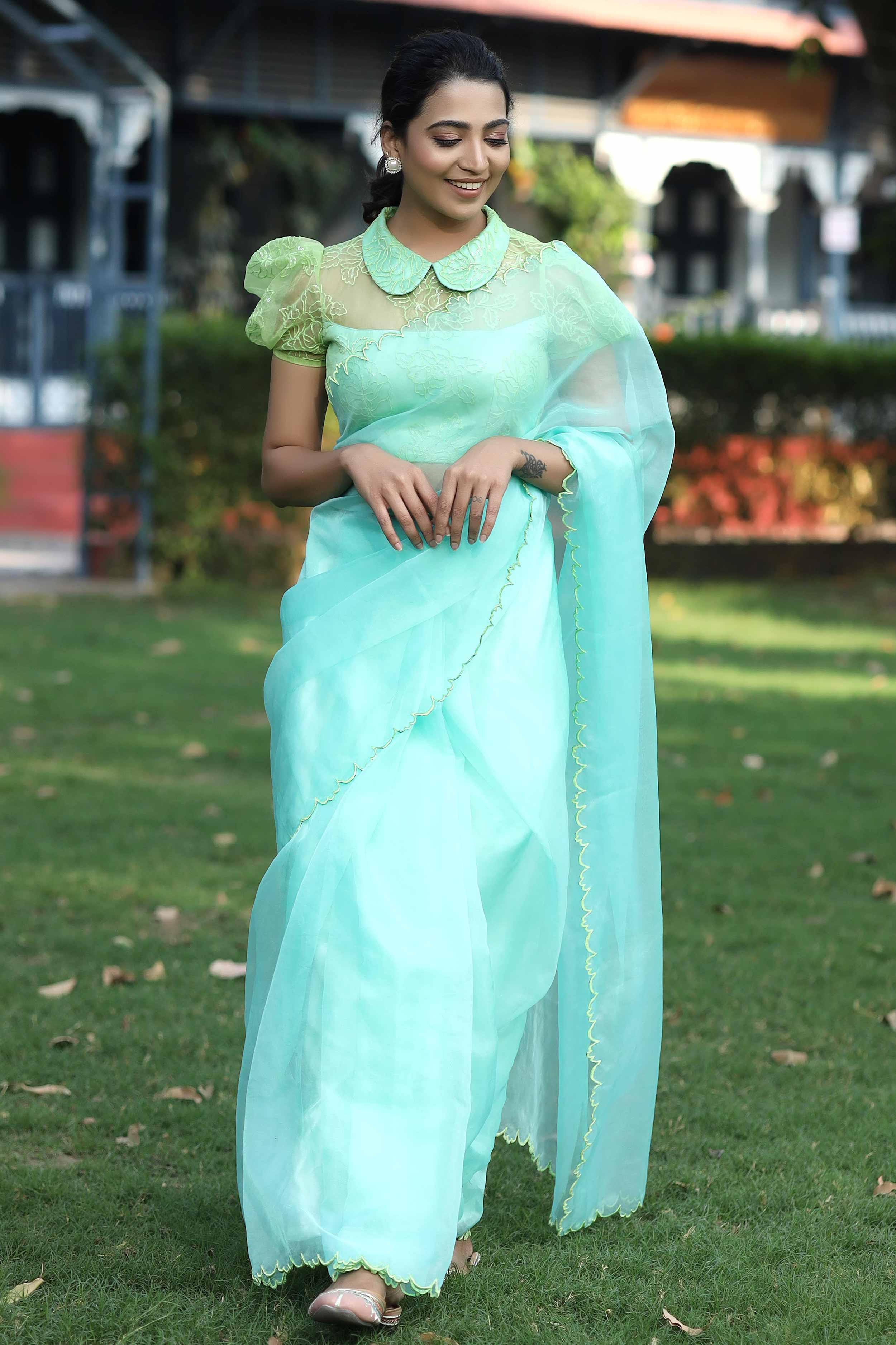 light blue Organza saree