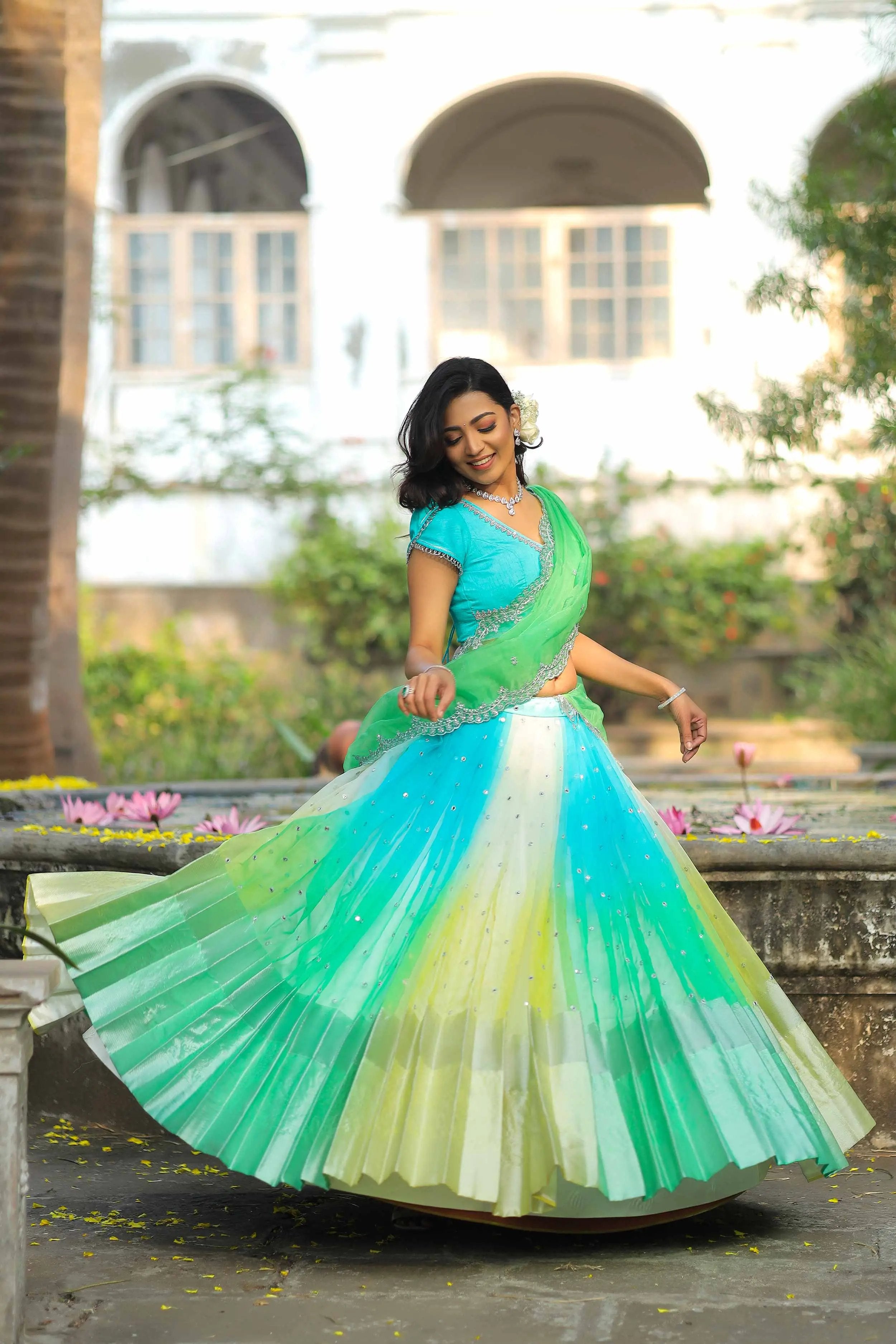 Aasmani Organza Lehenga Set