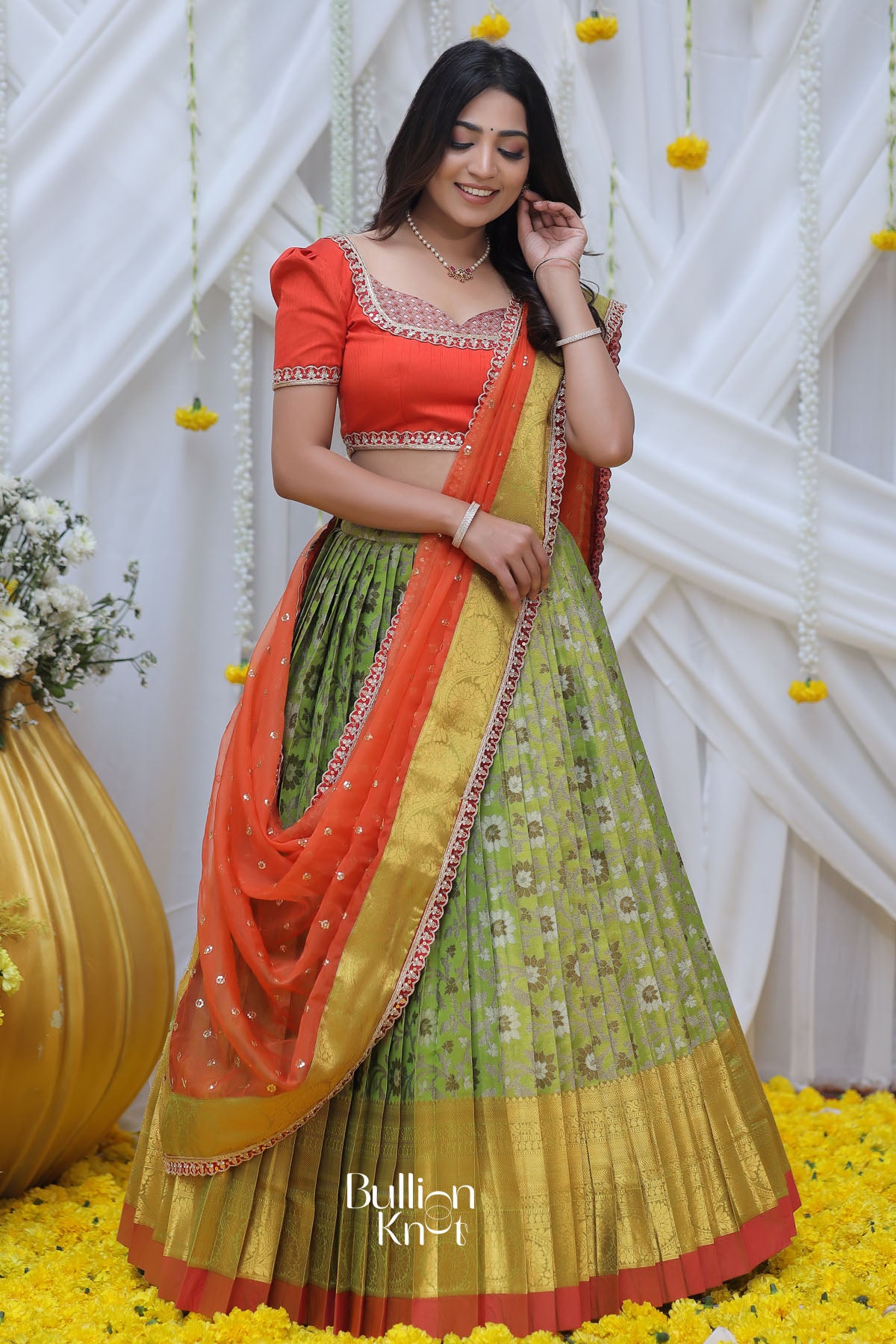 Half Saree Lehenga Kam Saree Half Saree Saree Style Lehenga