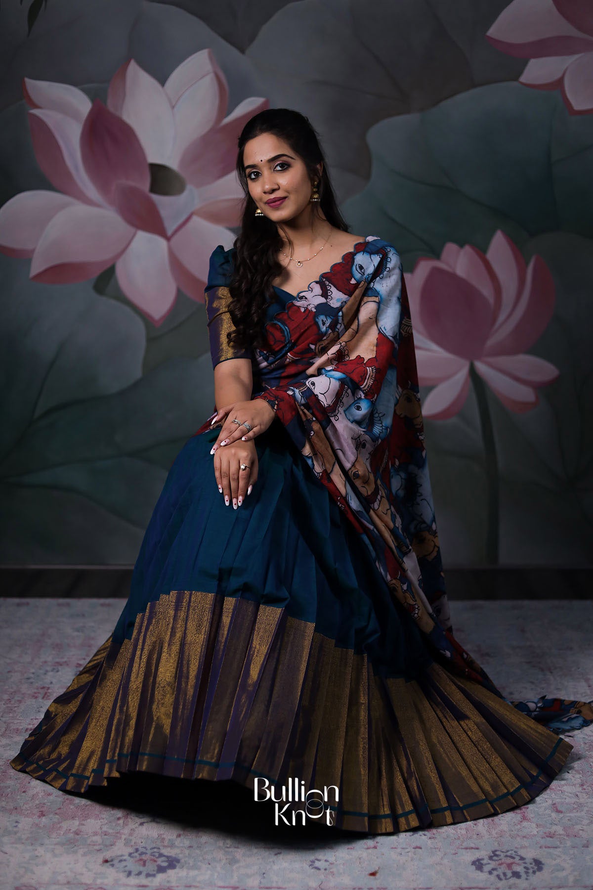 Ahalya Handloom Half Saree in Peacock Blue