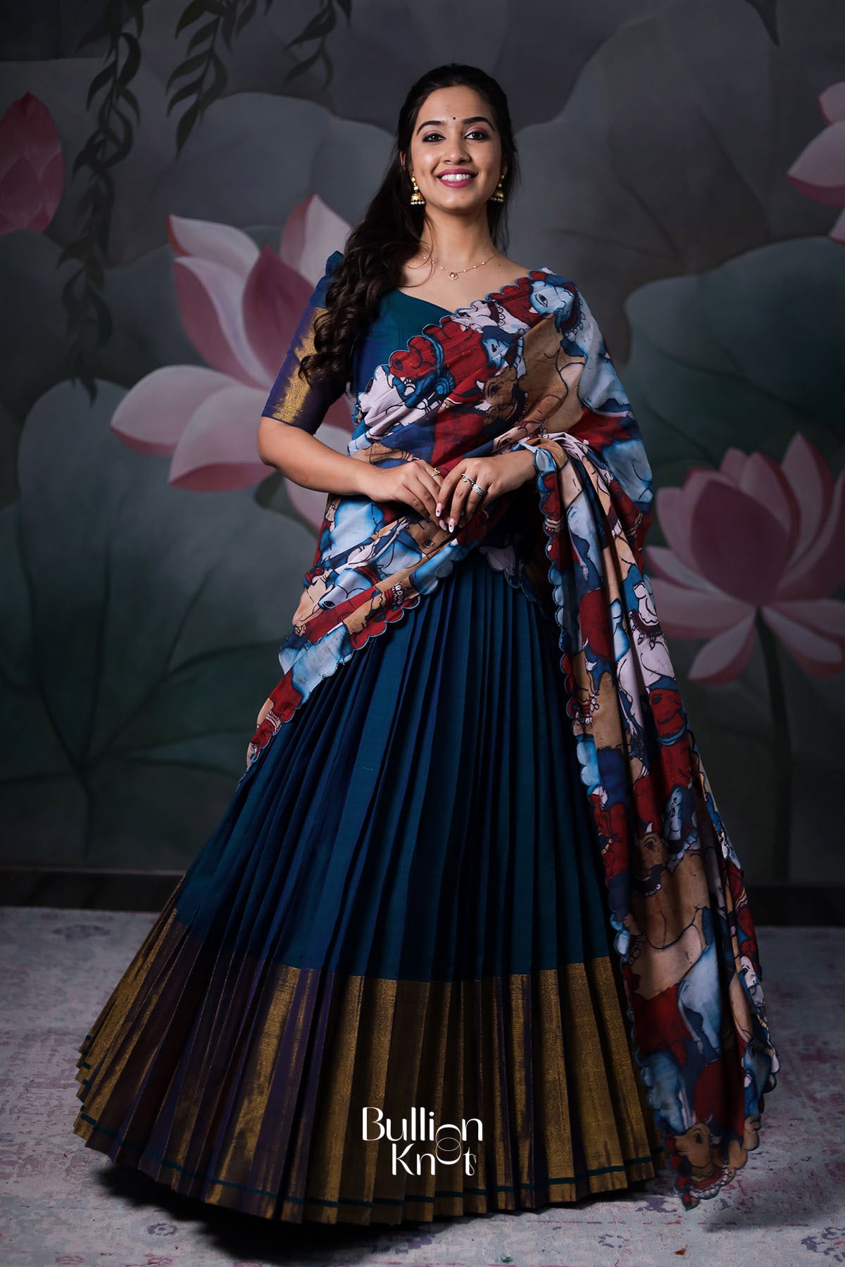 Ahalya Handloom Half Saree in Peacock Blue
