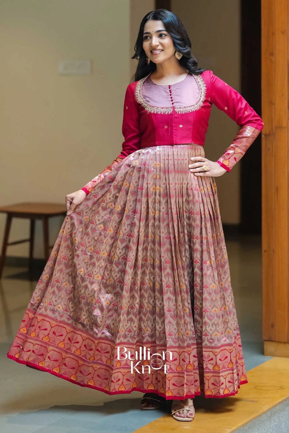 Bhavishya | Pink Pattu Ikkat Jacket Gown