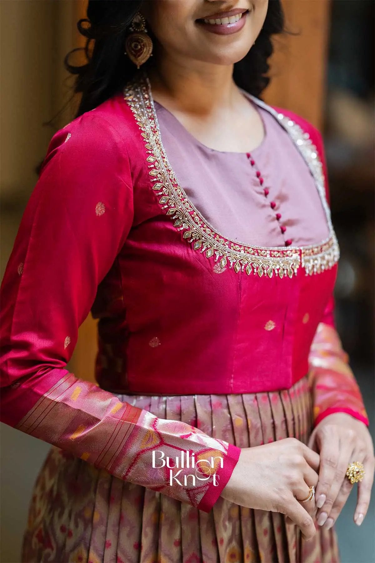 Bhavishya | Pink Pattu Ikkat Jacket Gown