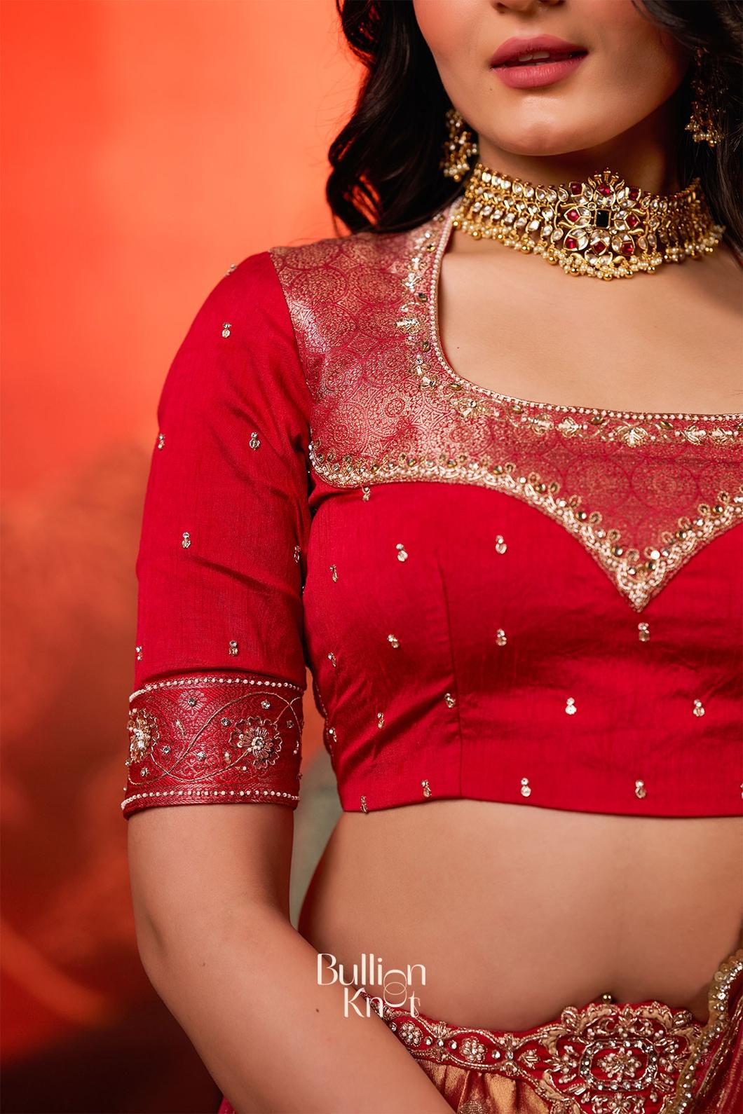 Amulya Tissue Zari Red Lehenga Set