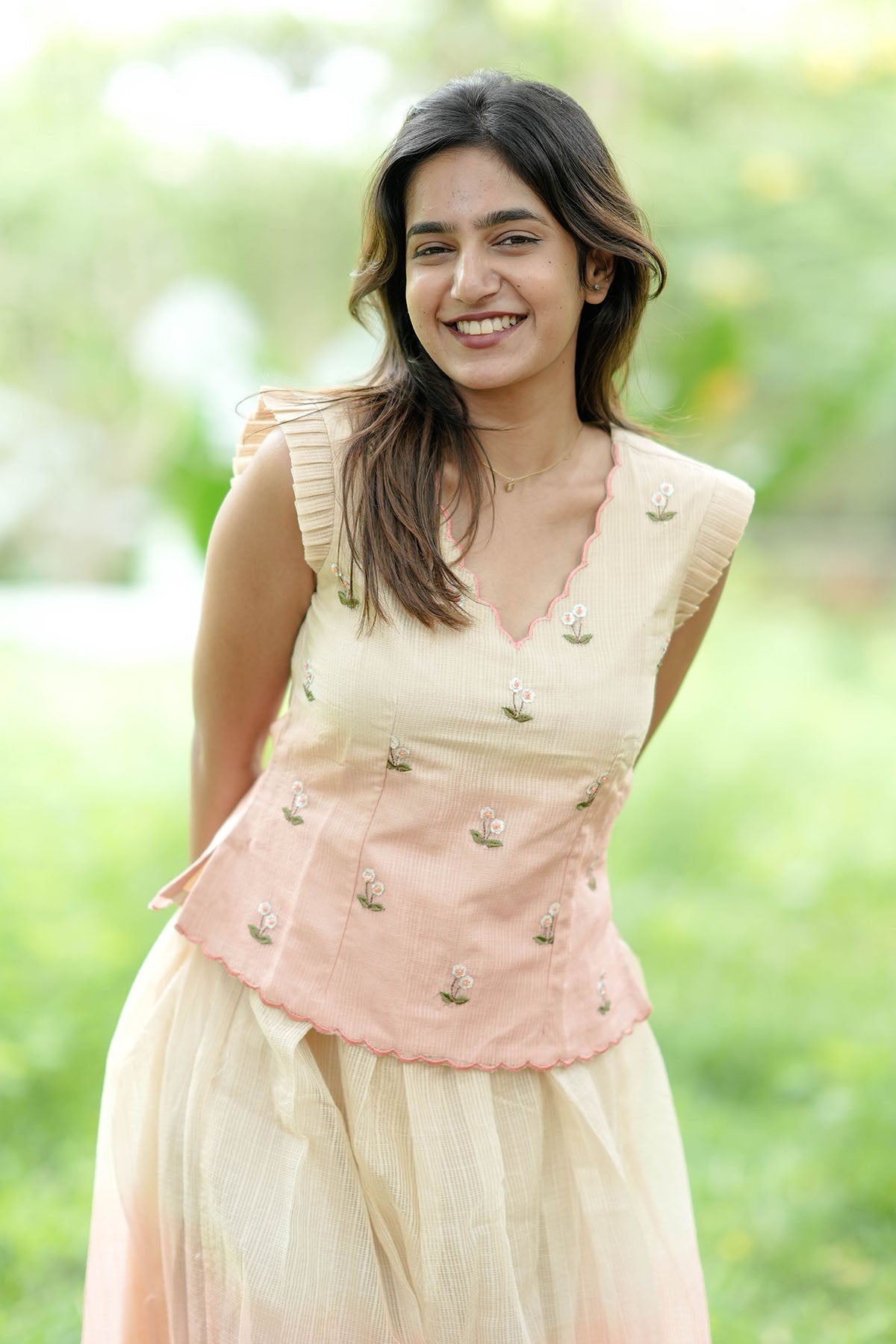 Aneri cream co-ord set close-up showing fabric texture