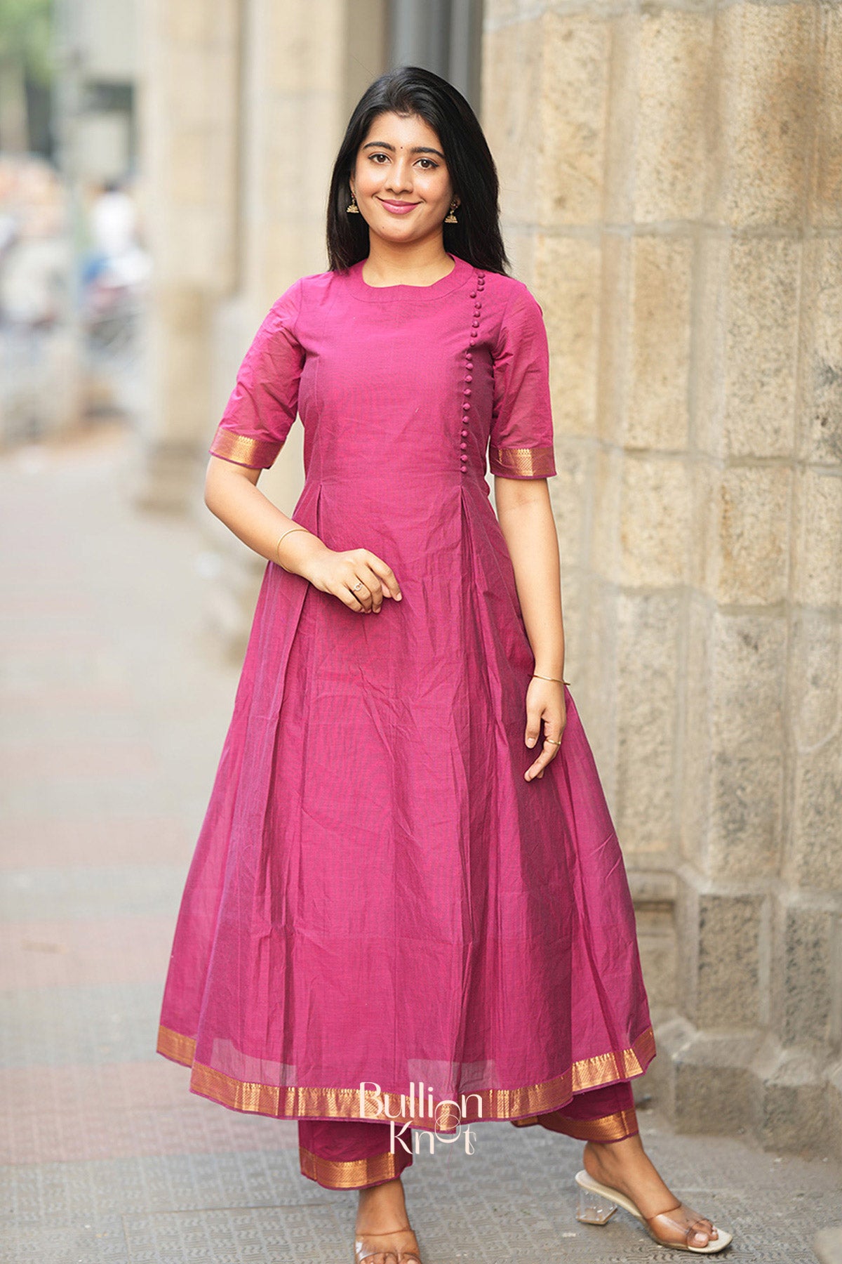 Antra Handloom Kurta Set (Dress) in Magenta
