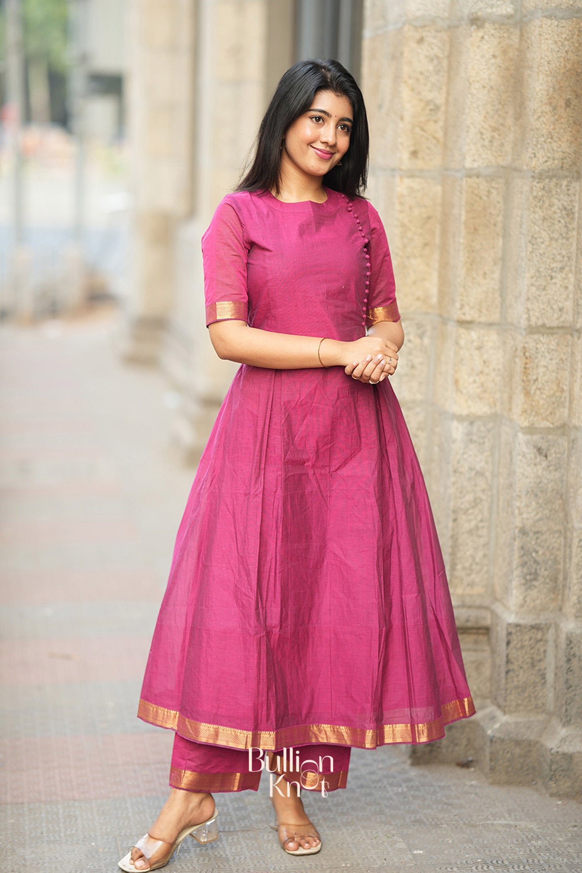 Antra Handloom Kurta Set (Dress) in Magenta