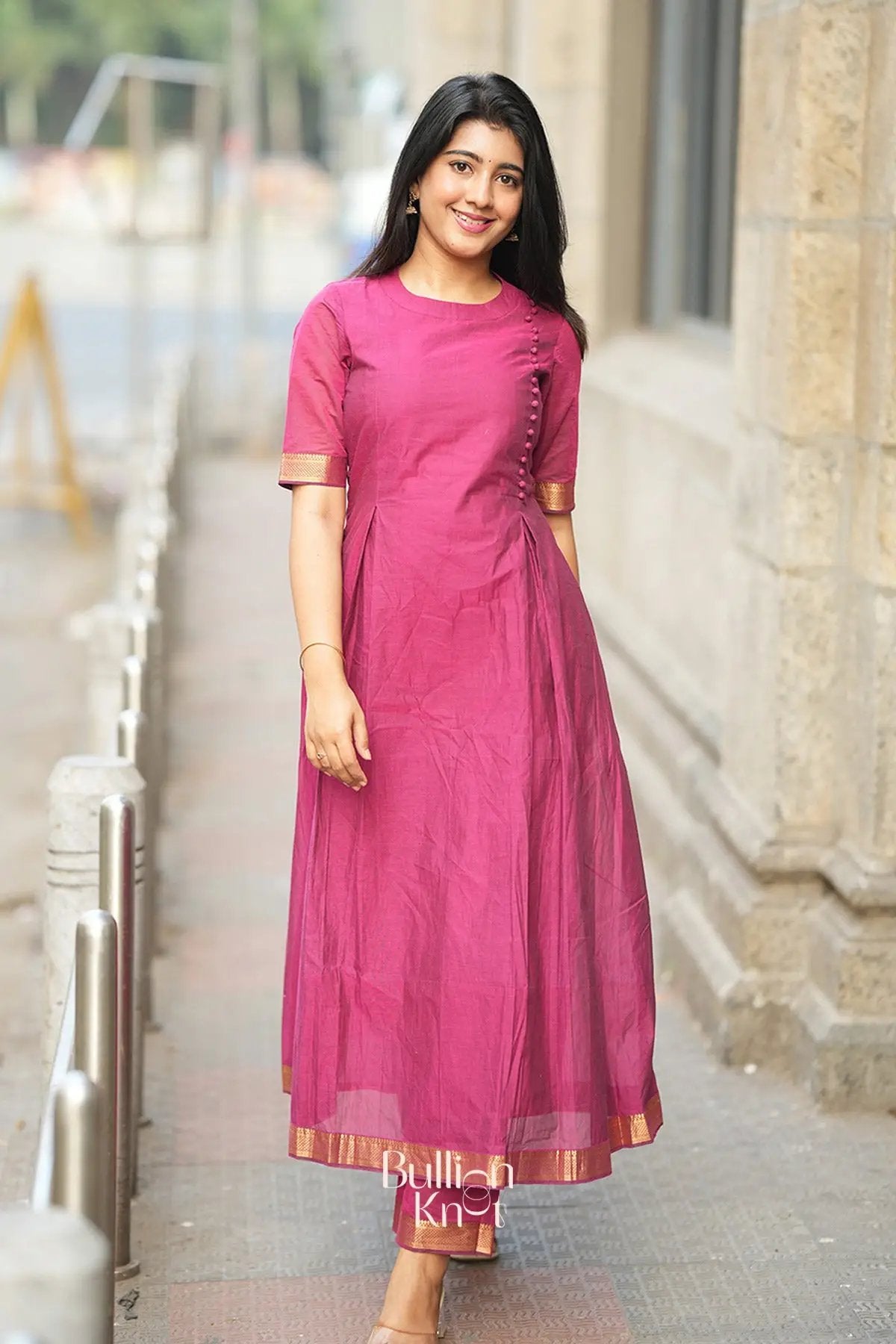 Antra Handloom Magenta A-line Kurta Set Antra Handloom Magenta A-line Kurta Set