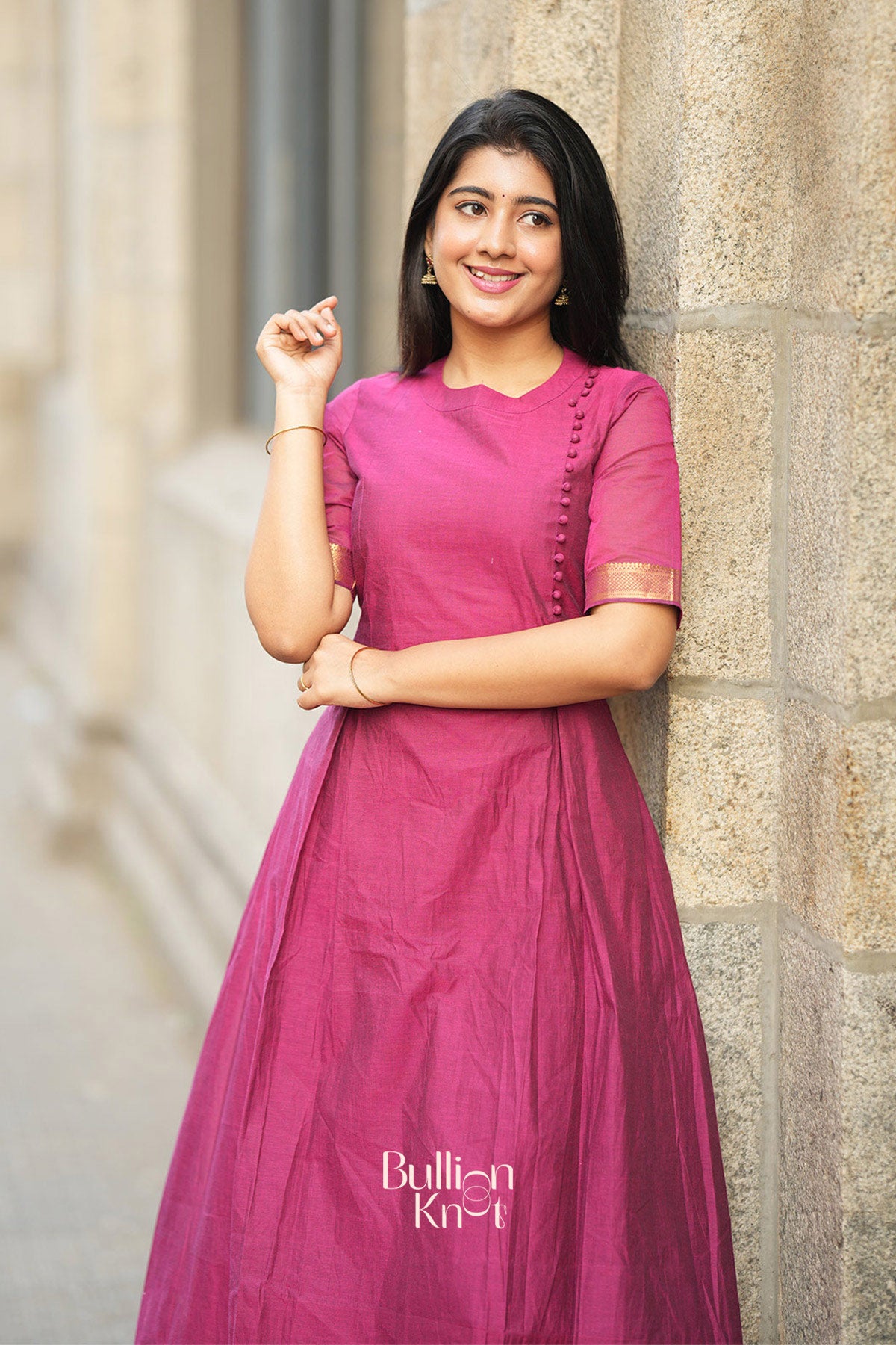 Antra Handloom Kurta Set (Dress) in Magenta