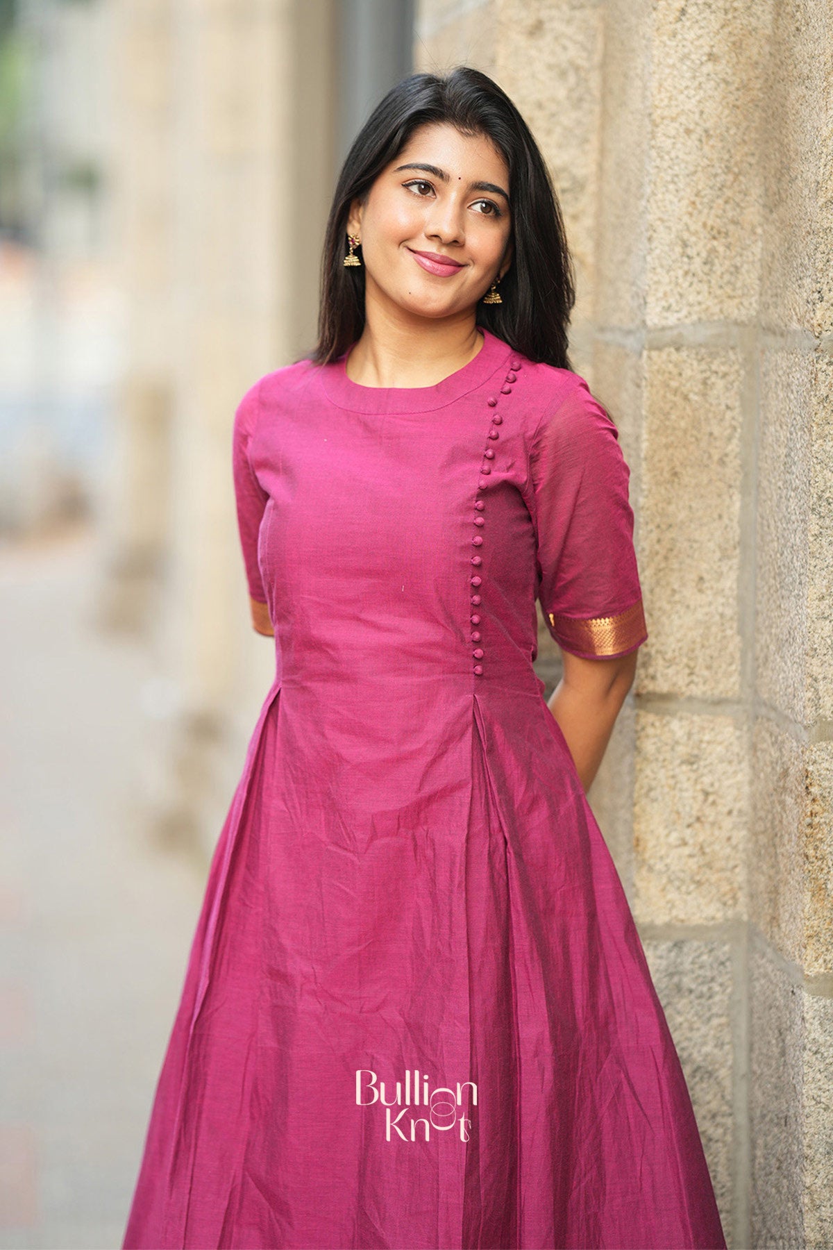 Antra Handloom Kurta Set (Dress) in Magenta