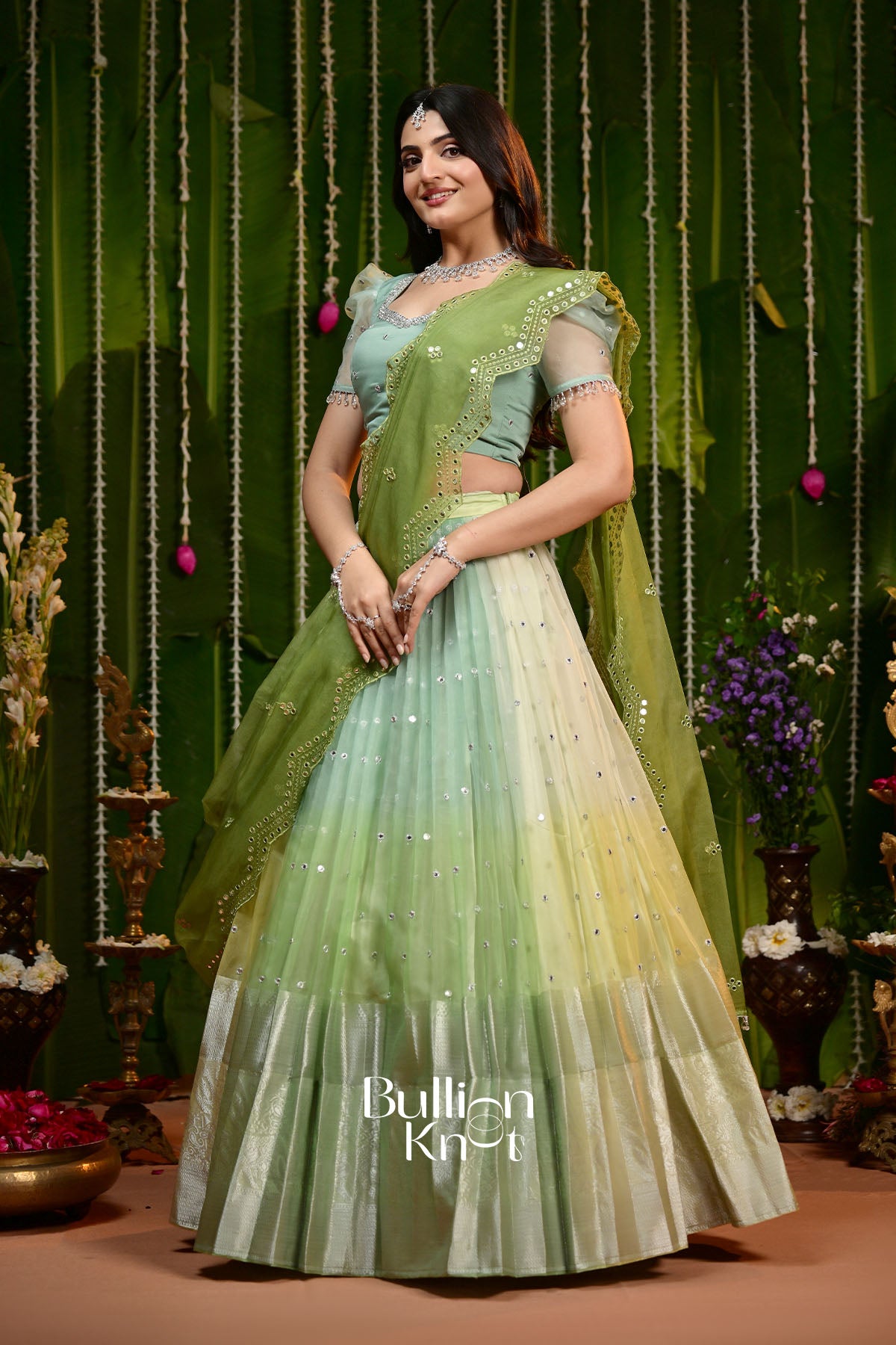 Saundarya Aqua Green Organza Lehenga Set
