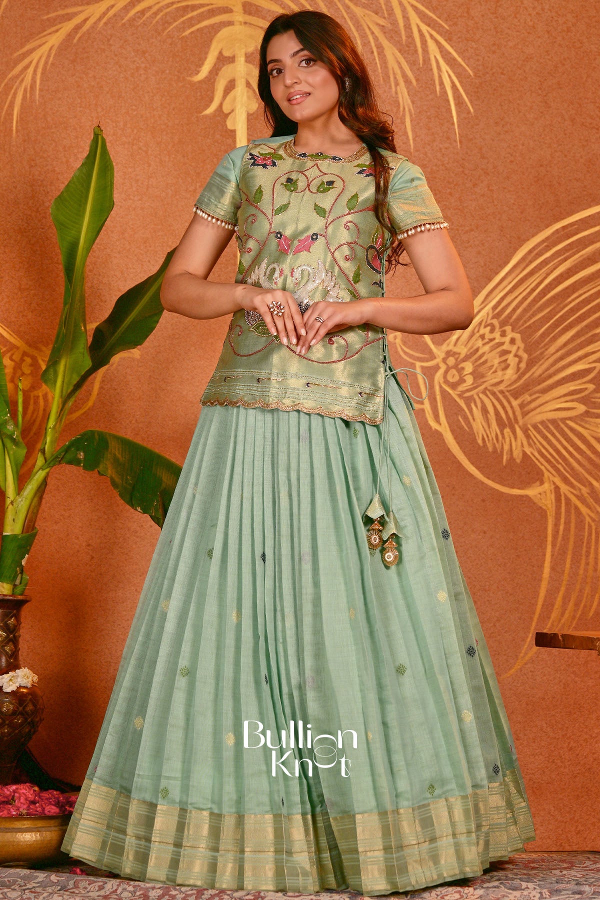 Mugdha Paithani indo western Lehenga in Sea Green