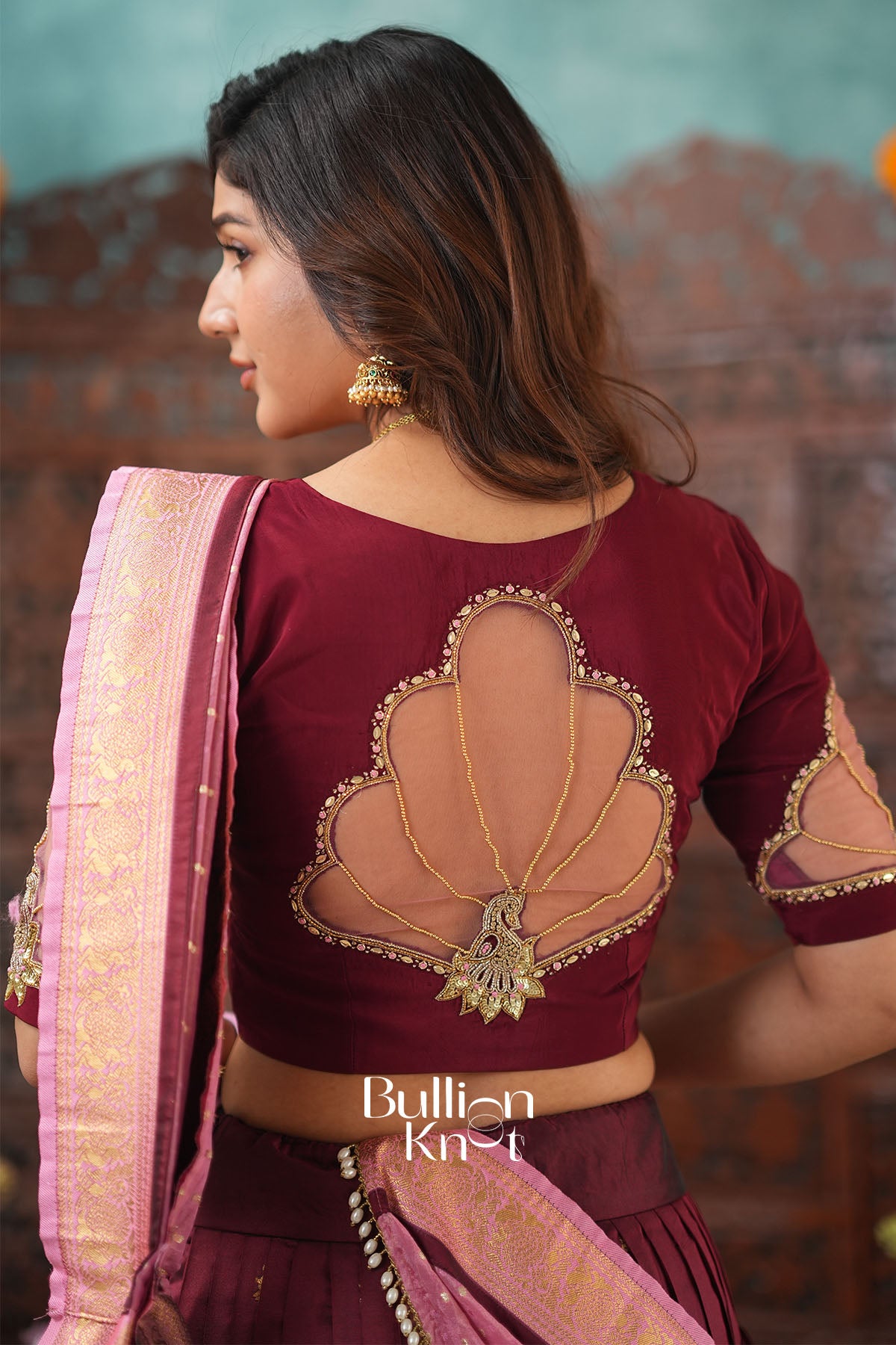 Kanakvalli Banarasi Natural Crep Maroon Lehenga Set