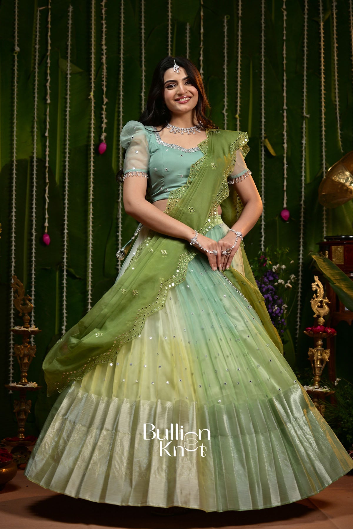 Saundarya Aqua Green Organza Lehenga Set