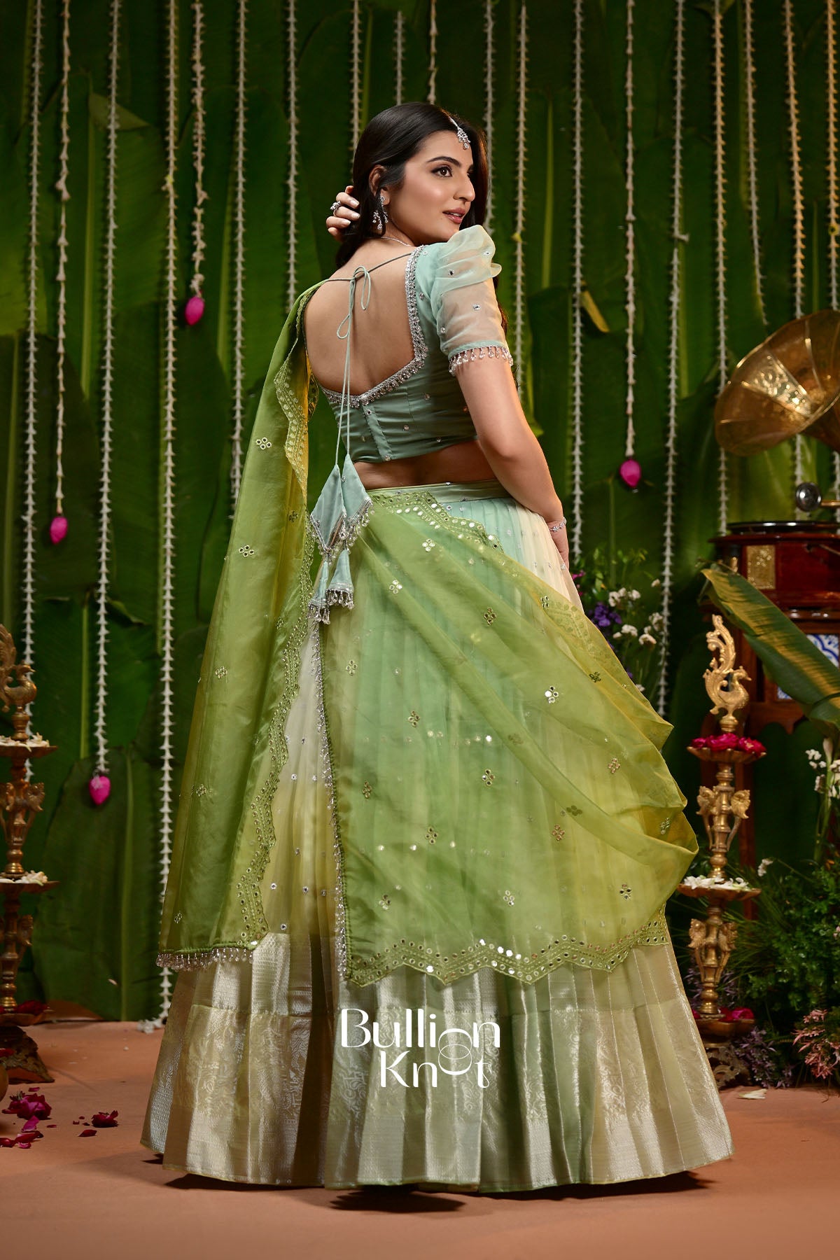 Saundarya Aqua Green Organza Lehenga Set