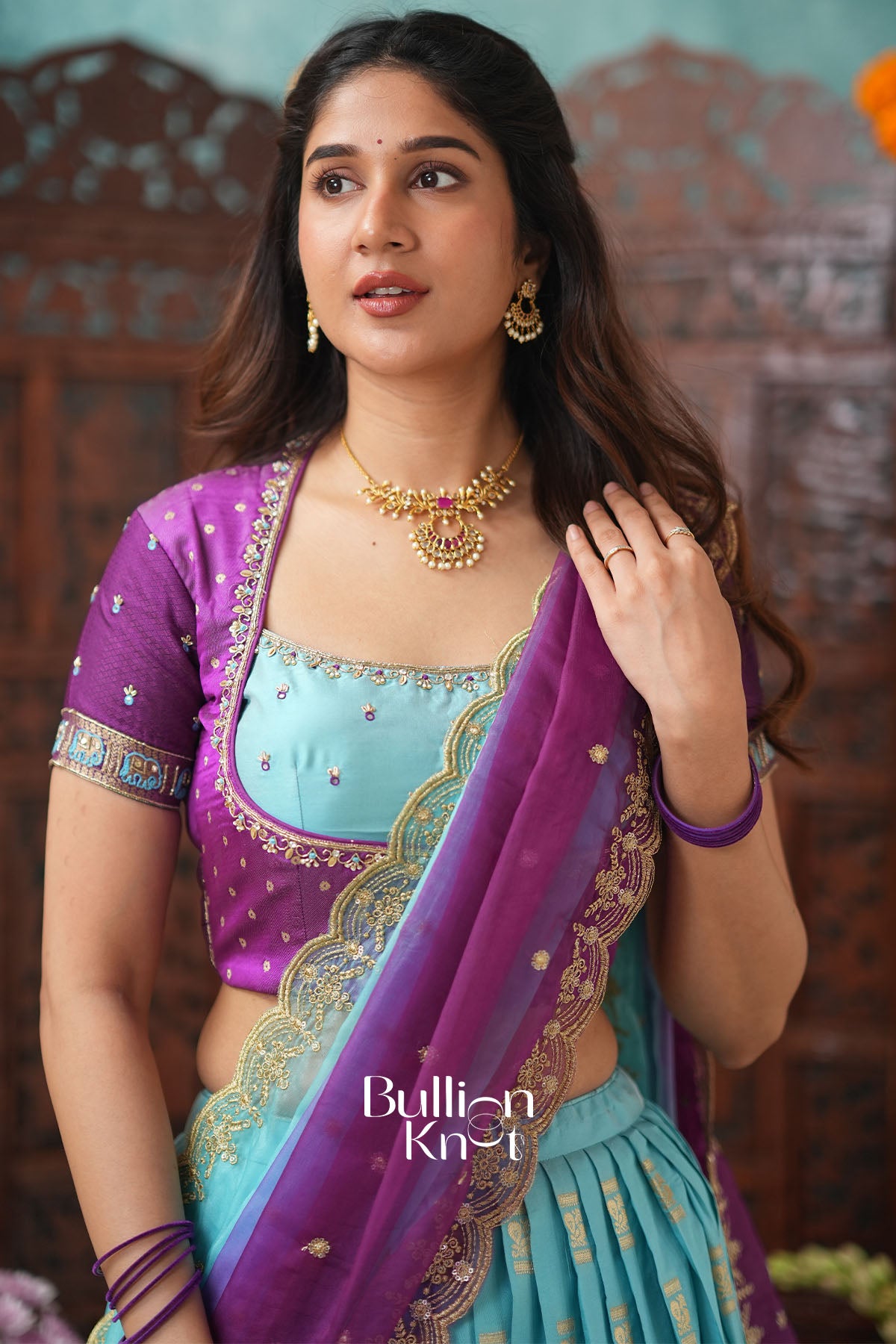 Dhaitri Sky Blue Gadwal Lehenga Set