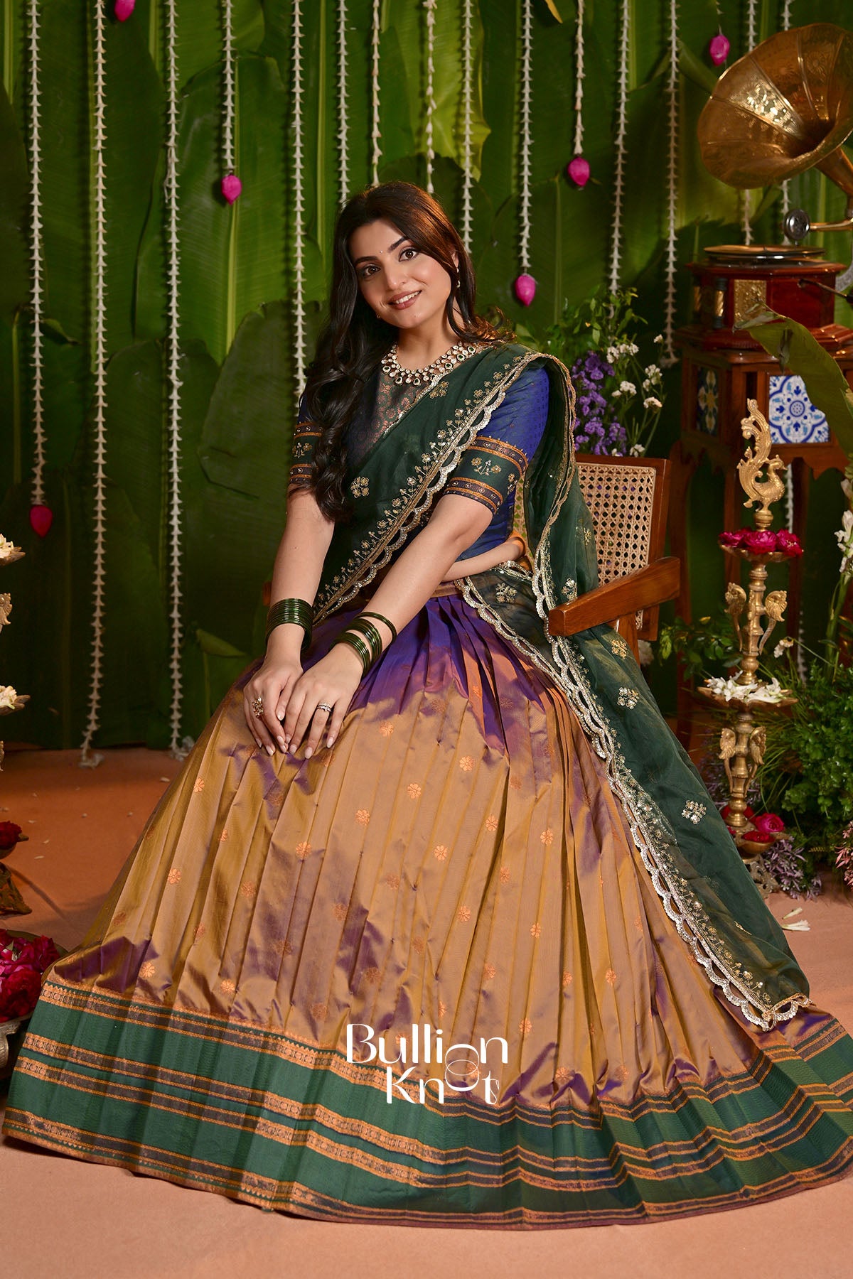 Narayan Paithani Ochre Soft SIlk Lehenga Set