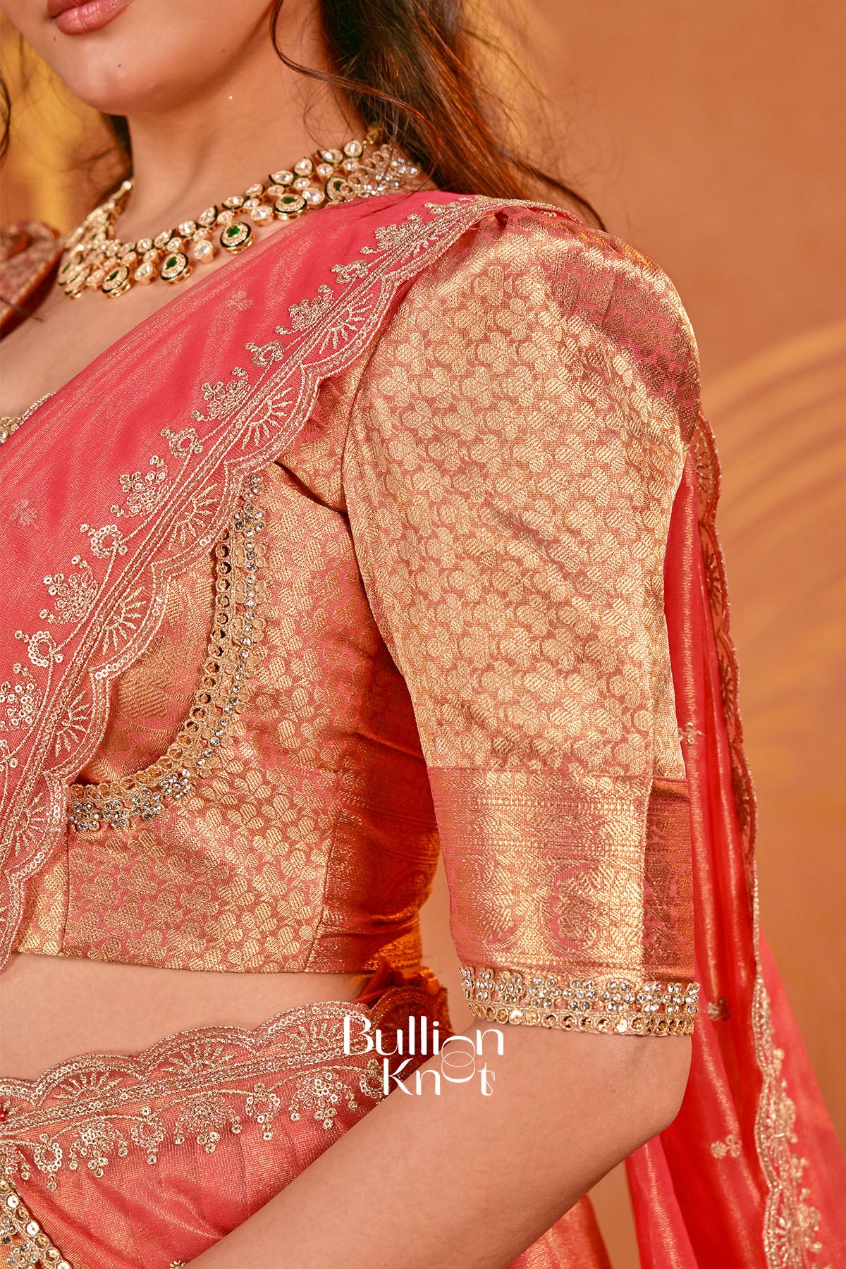 Mohini Tissue Zari Coral red Lehenga Set