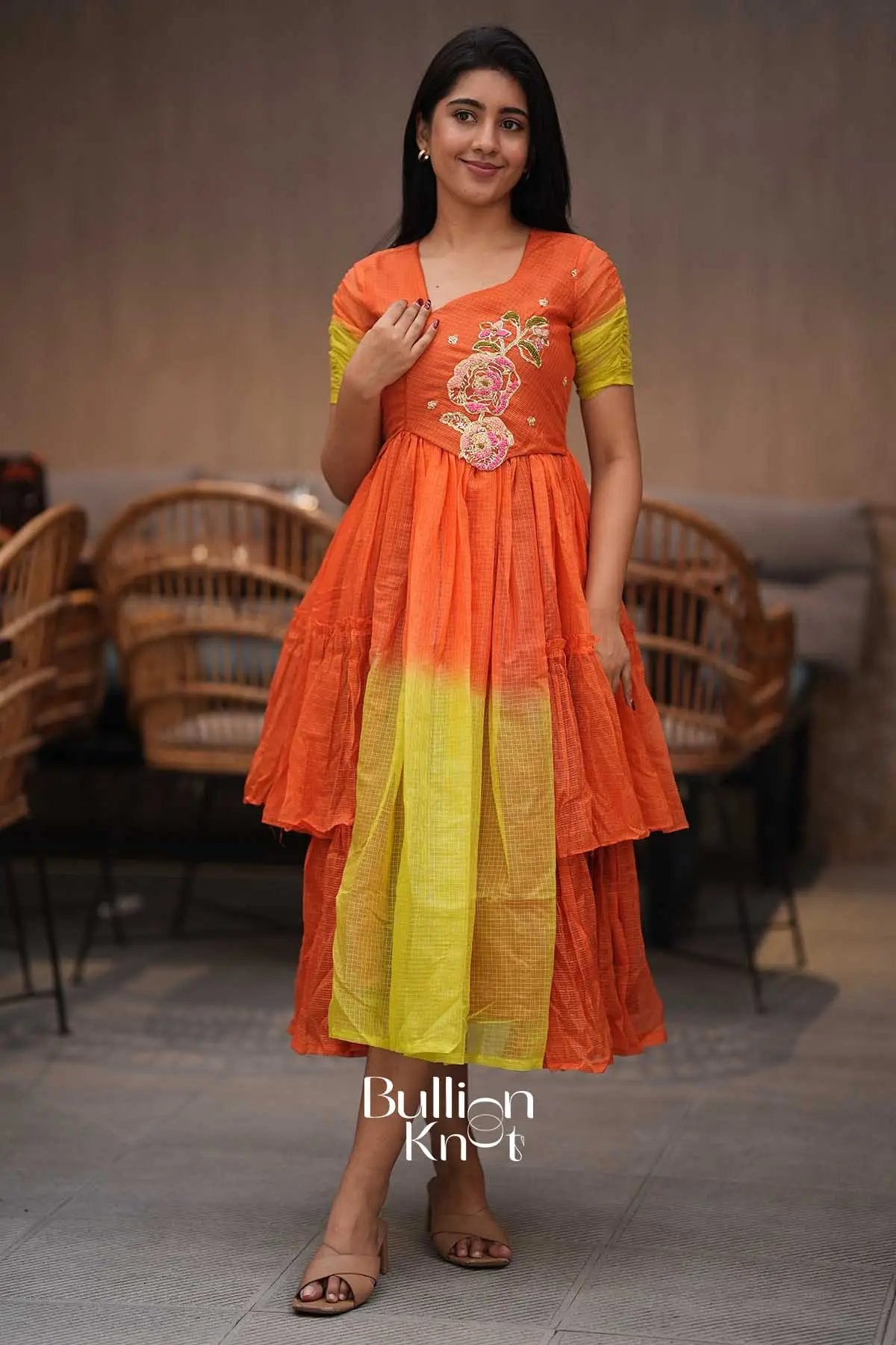 Diora Lime Kota Midi Dress for Summer XS / Orange Diora Lime Kota Midi Dress for Summer XS / Orange