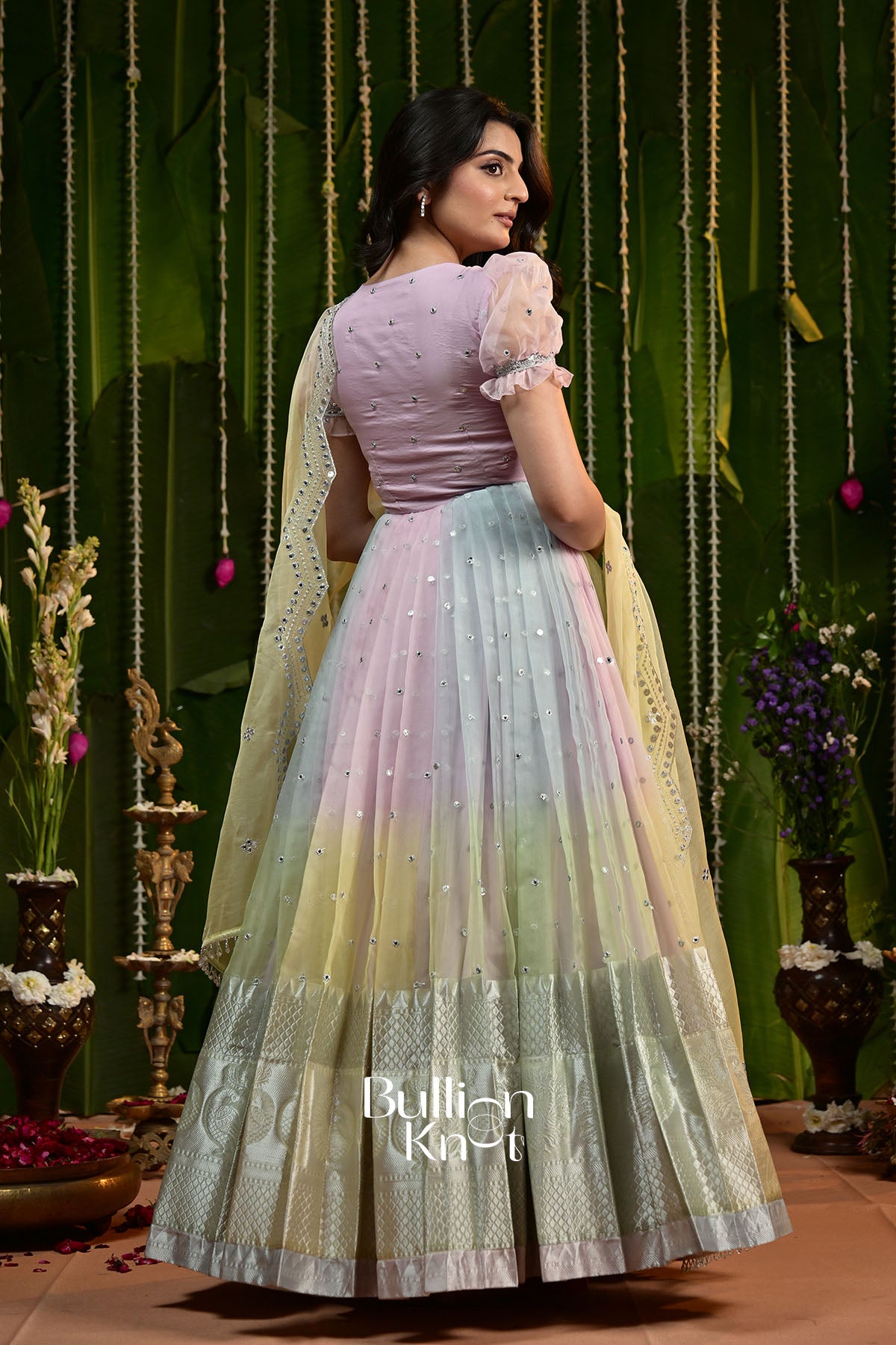 Colorful traditional gown worn by women at celebration