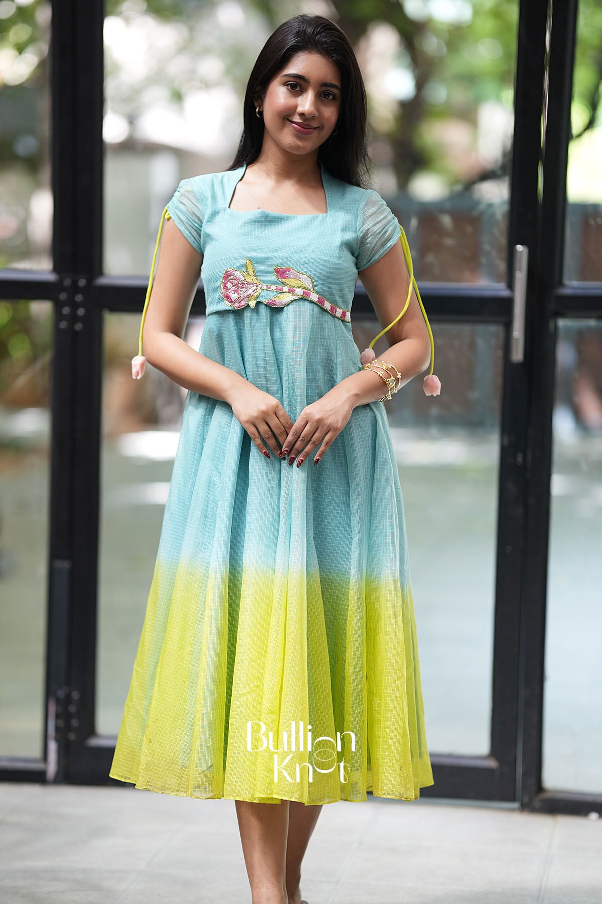 Aqua Zyra Kota Doria Handwork Midi Dress