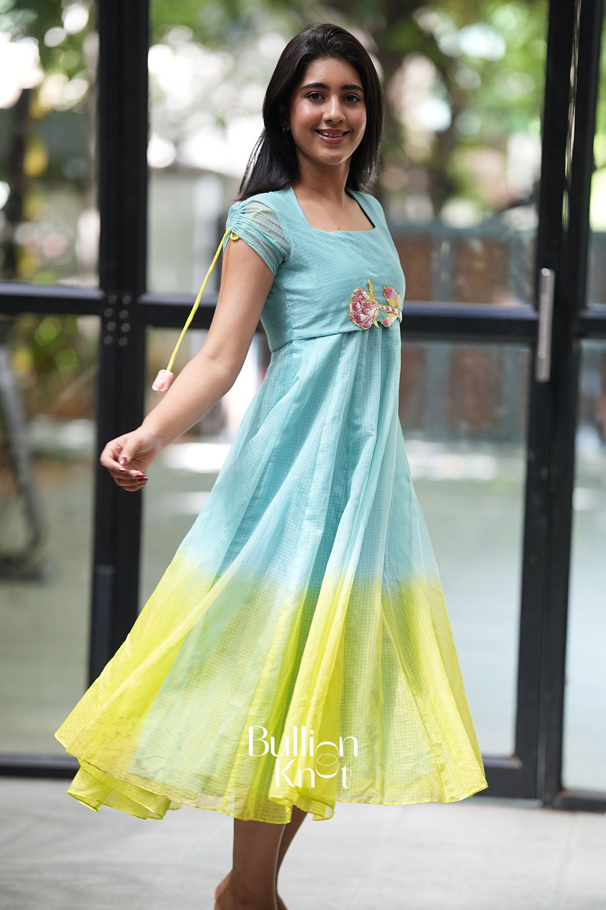 Aqua Zyra Kota Doria Handwork Midi Dress