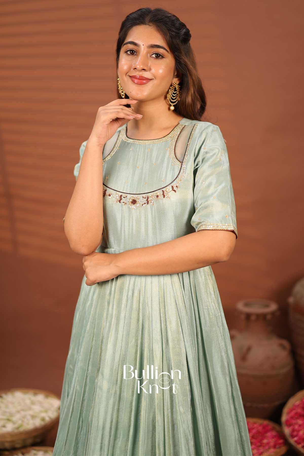 Auralika | Natural Crep Aqua Brown Shaded Gown