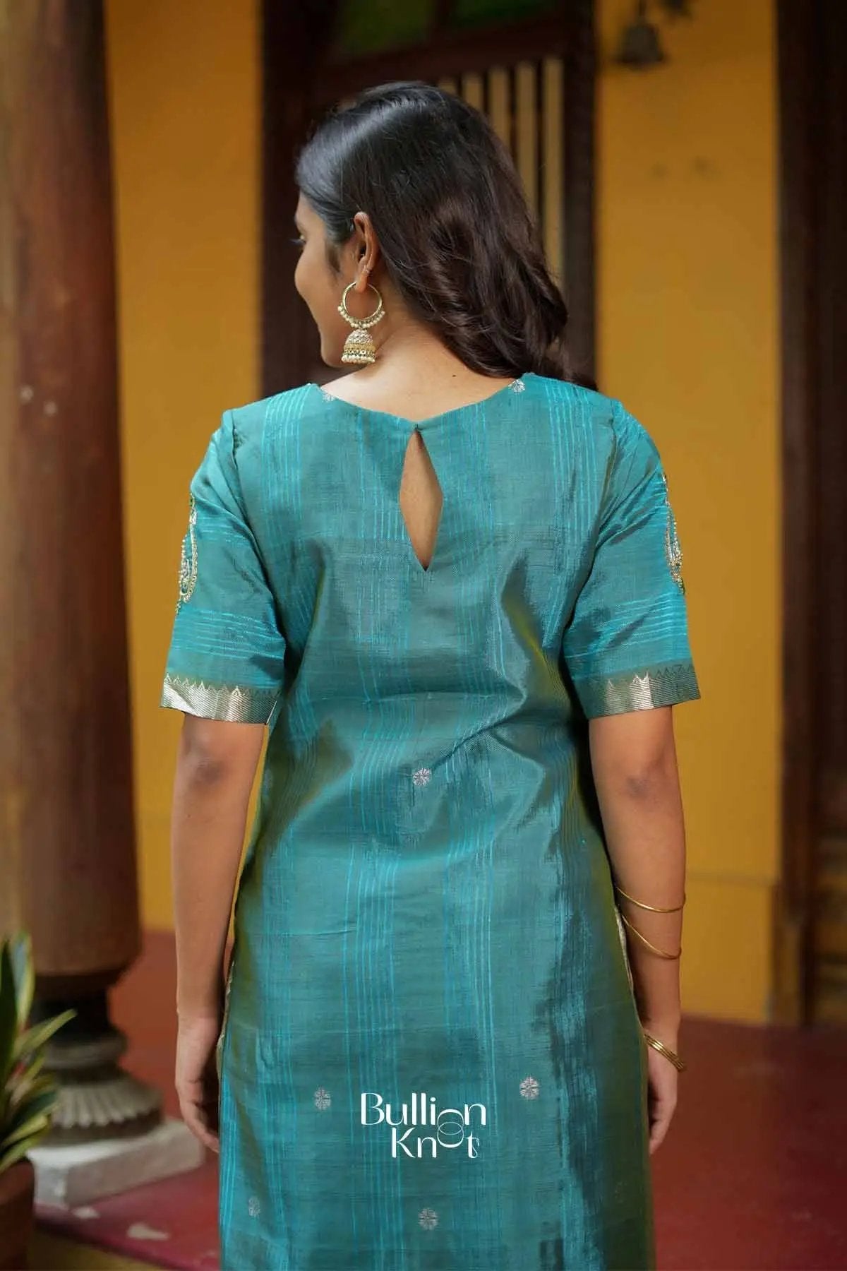 Avantika | Pure Mangalagiri Peacock Blue Kurta Suit Set for Traditional Occasions