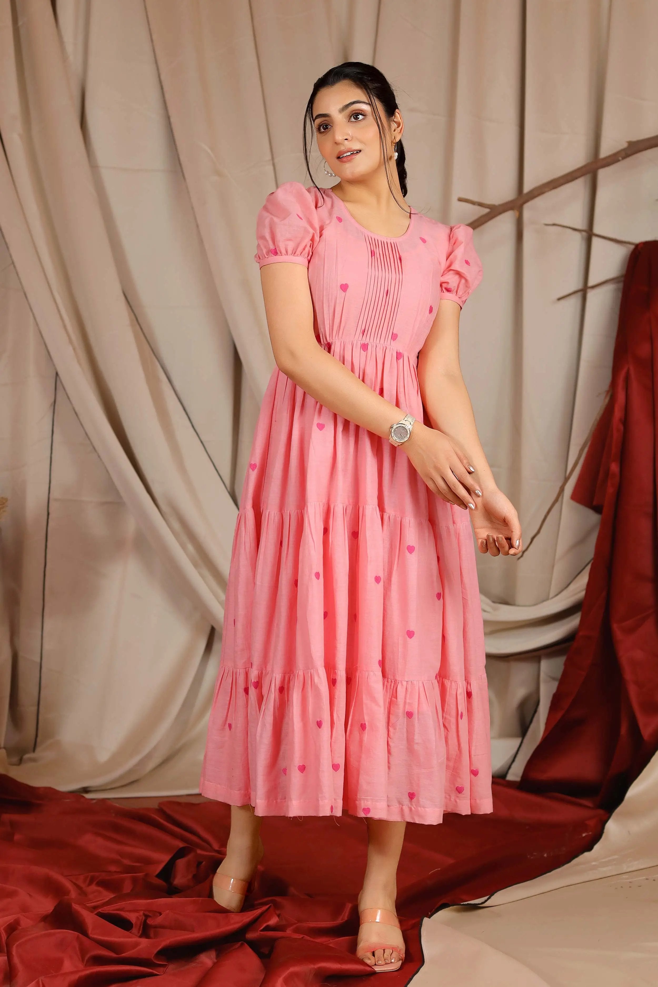 pink cotton midi dress - Bullionknot