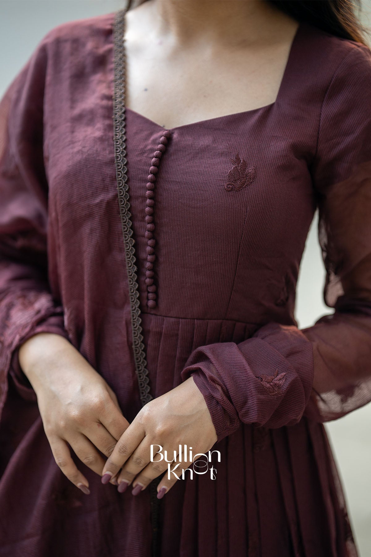 Brown Kota Anarkali with, 7-Inch Neckline and 21-Inch Sleeves – BullionKnot