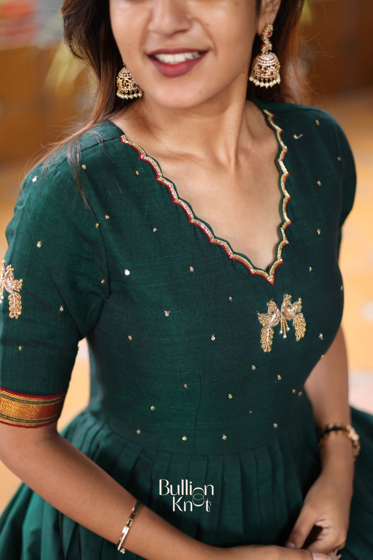 Bunaai Handloom Green Anarkali Peacock Handwork (dress)Suit Set L / Green Bunaai Handloom Green Anarkali Peacock Handwork (dress)Suit Set L / Green