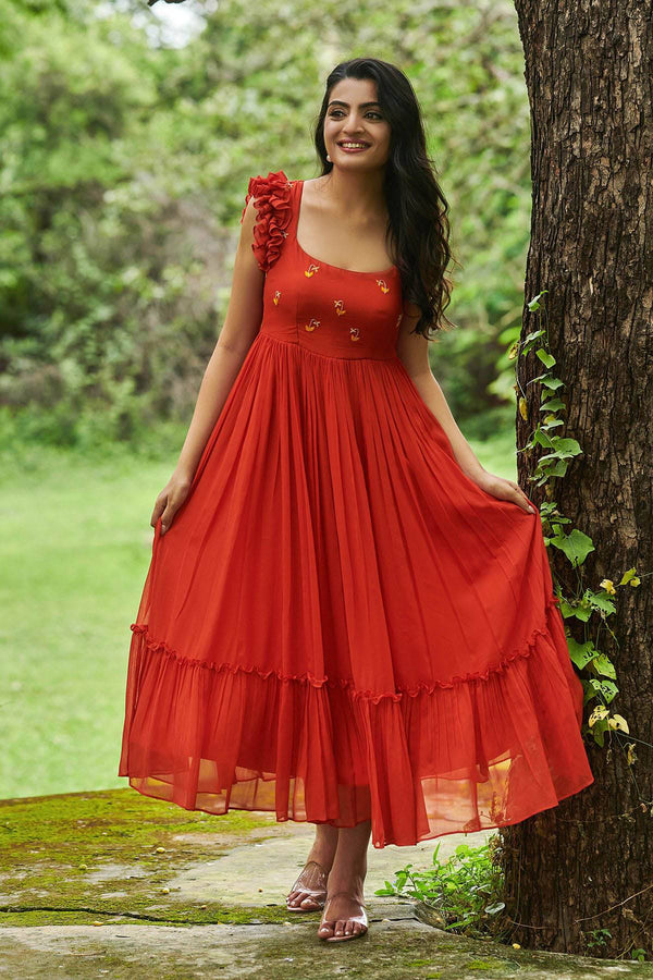 B.Young Orange Cotton Midi Dress main image 0