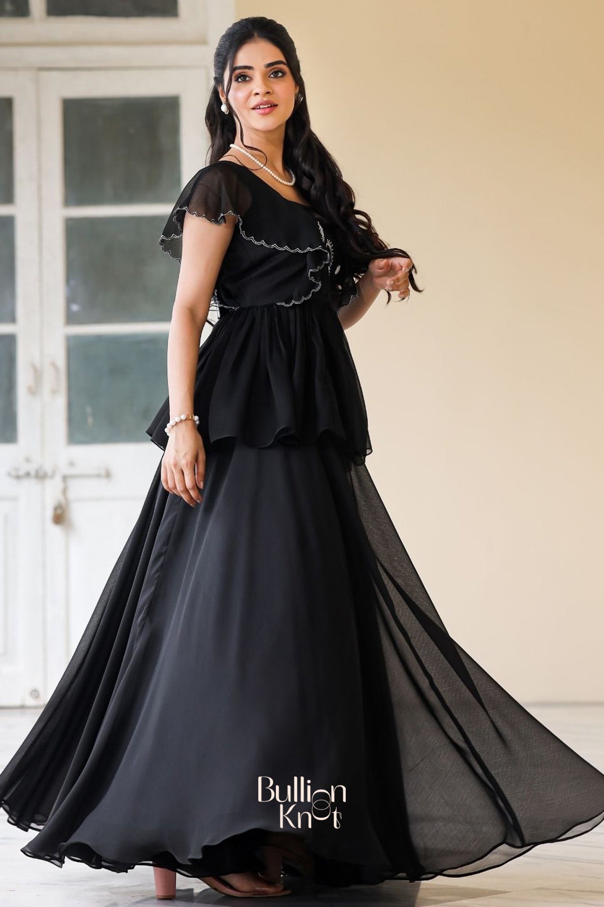 Buy Indo-Western Outfit | Shop Elegant Peplum Top & Palazzo|Celestial Indo Western Black flare sleeves Buy Indo-Western Outfit | Shop Elegant Peplum Top & Palazzo|Celestial Indo Western Black flare sleeves
