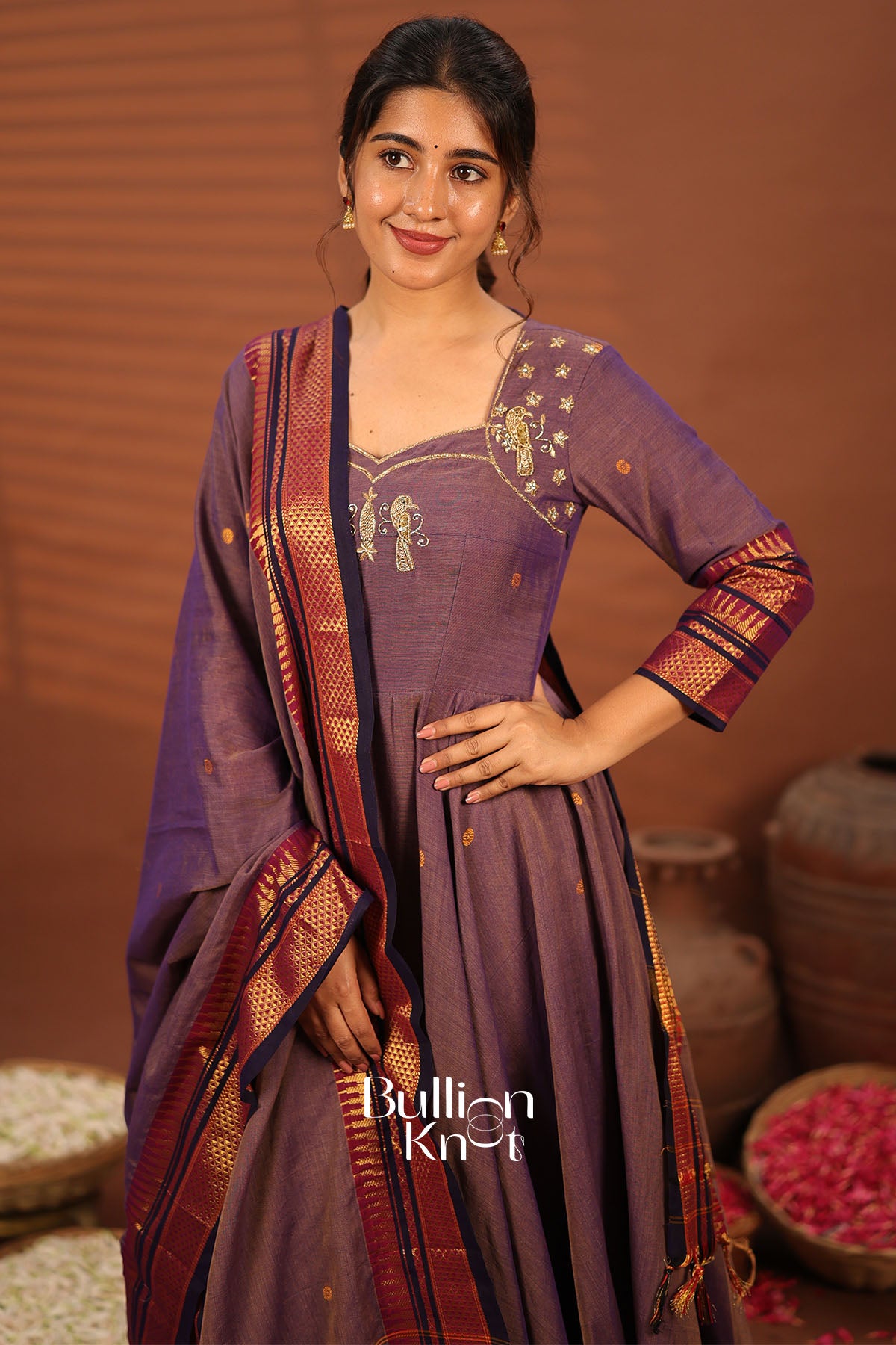 Chakravarti Dusty Purple Handloom Anarkali Set