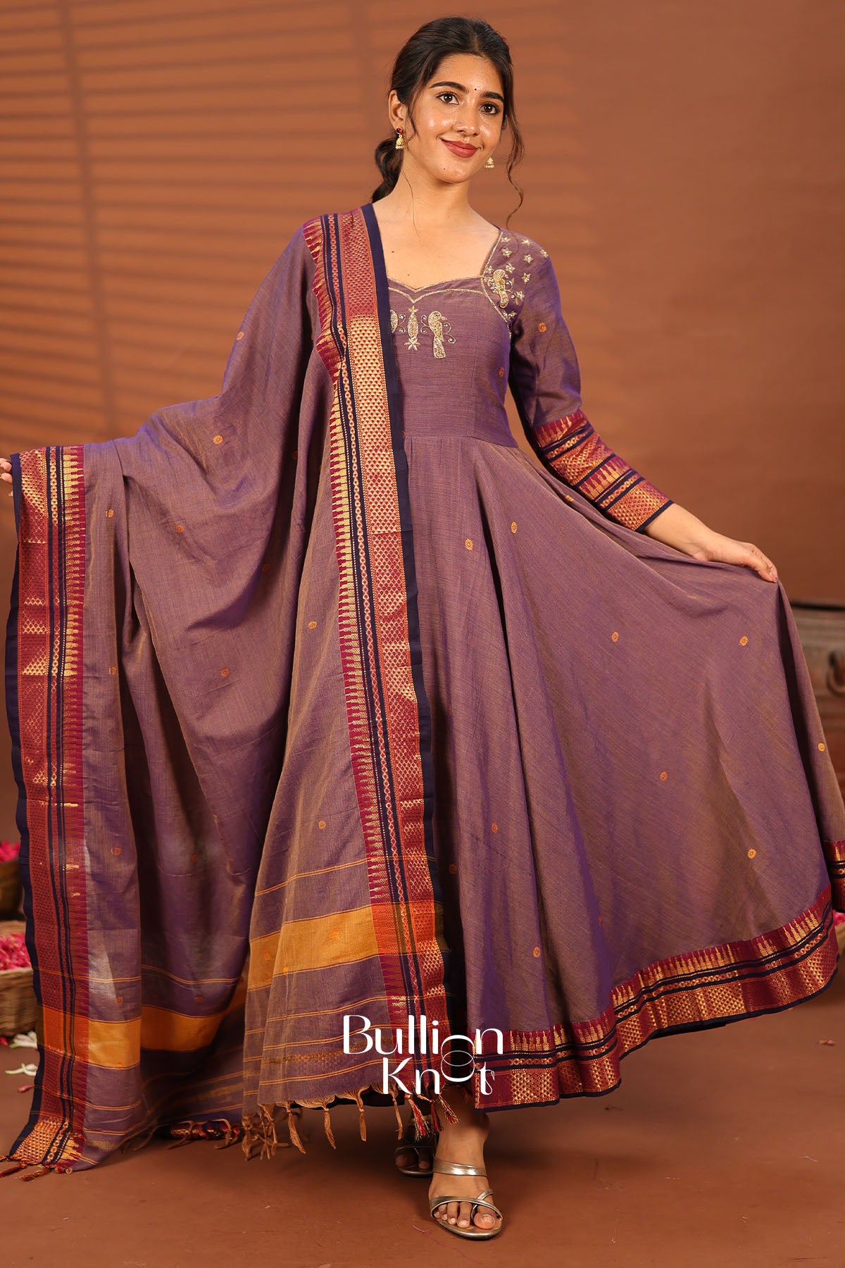 Chakravarti Dusty Purple Handloom Anarkali Set