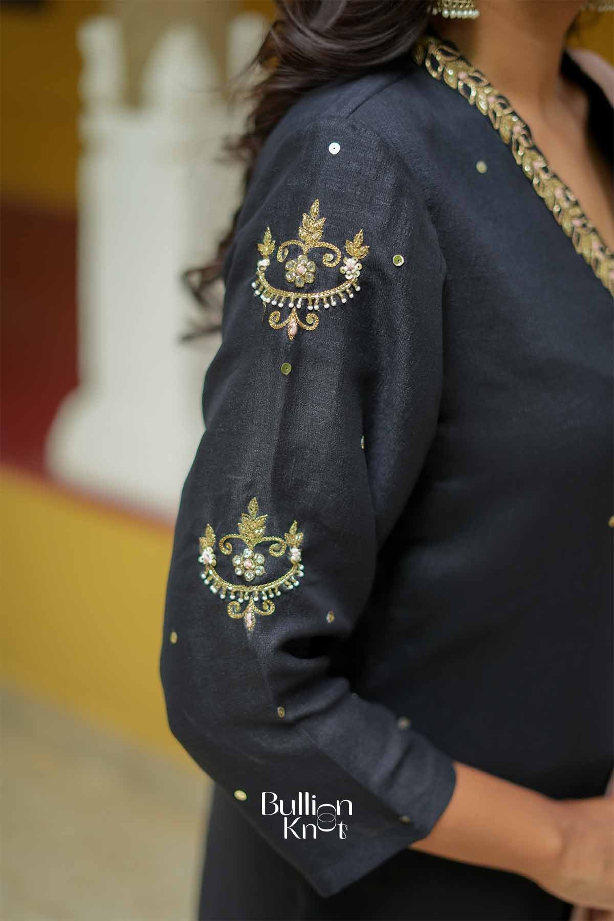Suhana | Vichitra Silk Black Kurta Set with Blush Dupatta for Casual wear