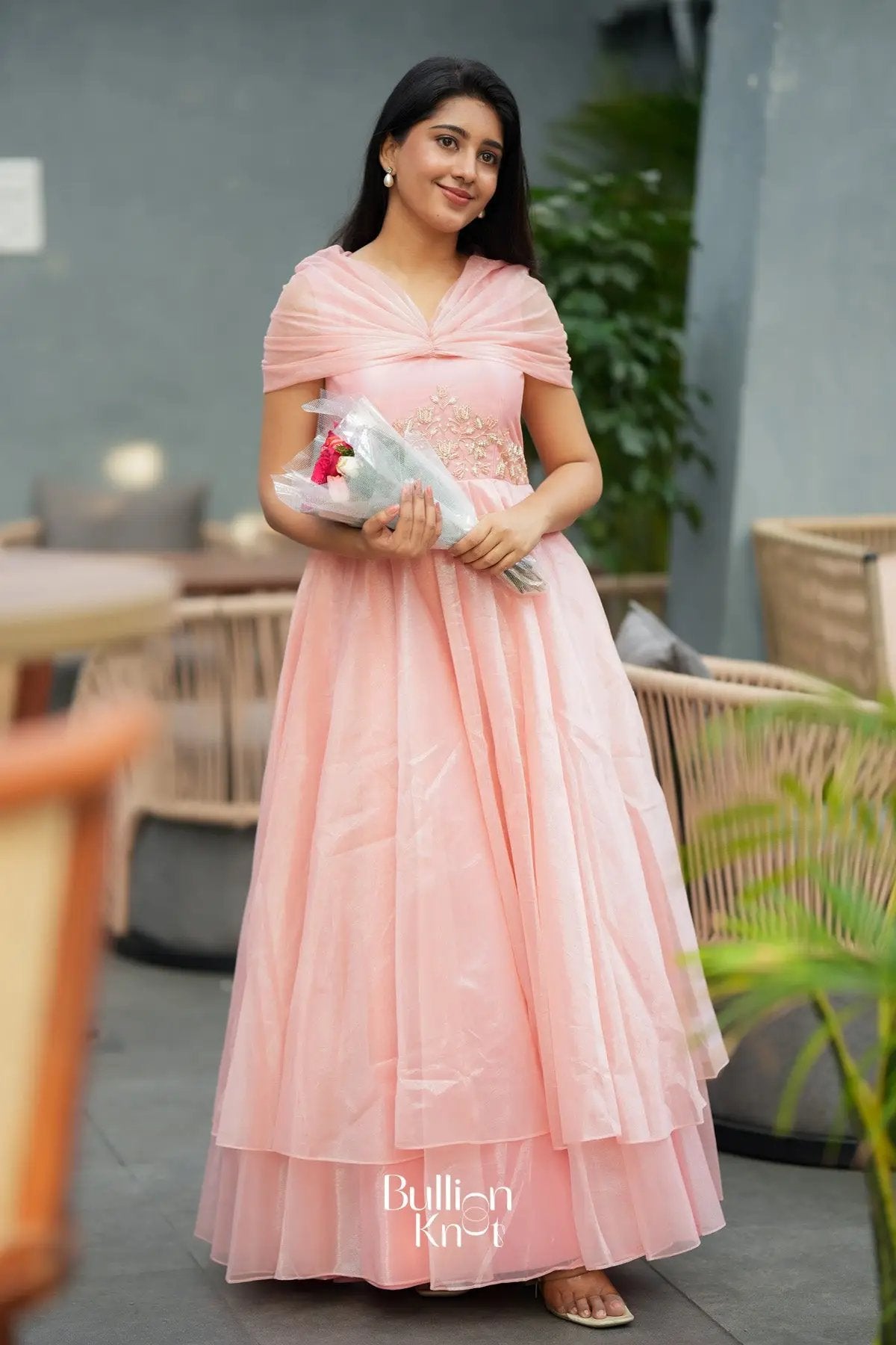 Cindrella JimmyChoo Blush pink Layered Umbrella Flare Maxi Dress