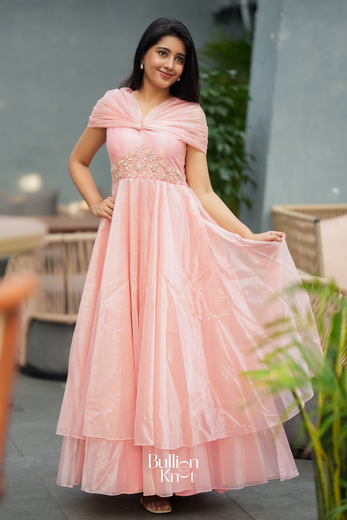 Cindrella JimmyChoo Blush pink Layered Umbrella Flare Maxi Dress