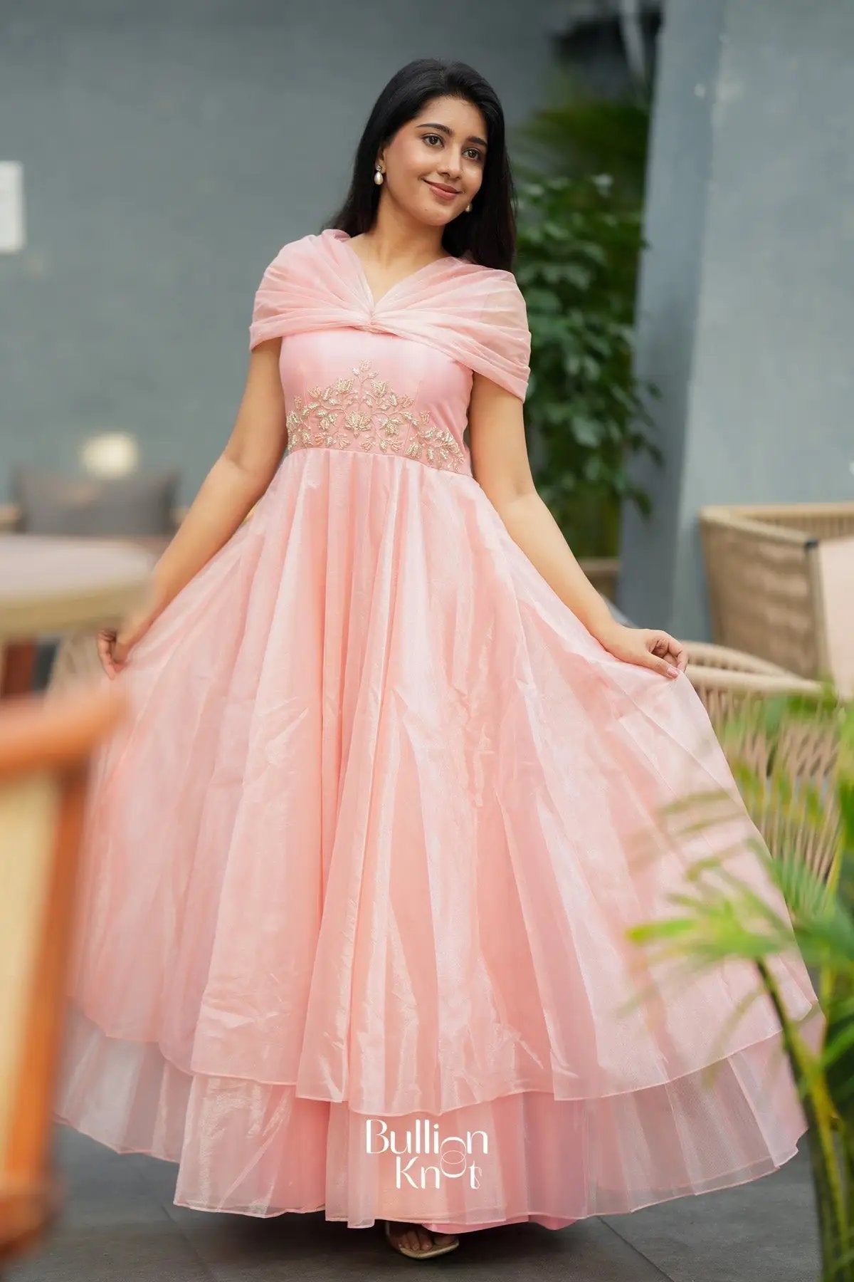 Cindrella JimmyChoo Blush pink Layered Umbrella Flare Maxi Dress