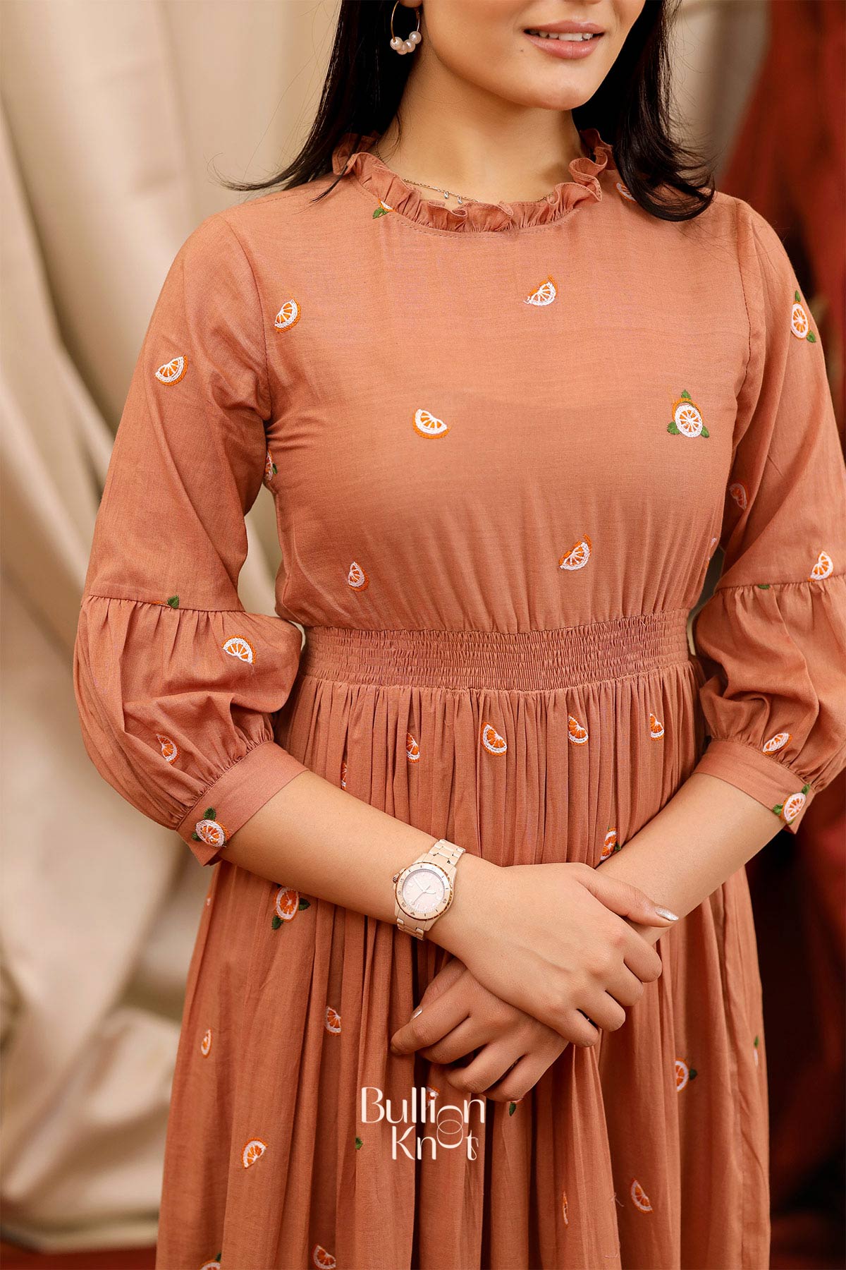 Colimbine Summer Rust Brown Cotton layer Midi Dress Colimbine Summer Rust Brown Cotton layer Midi Dress