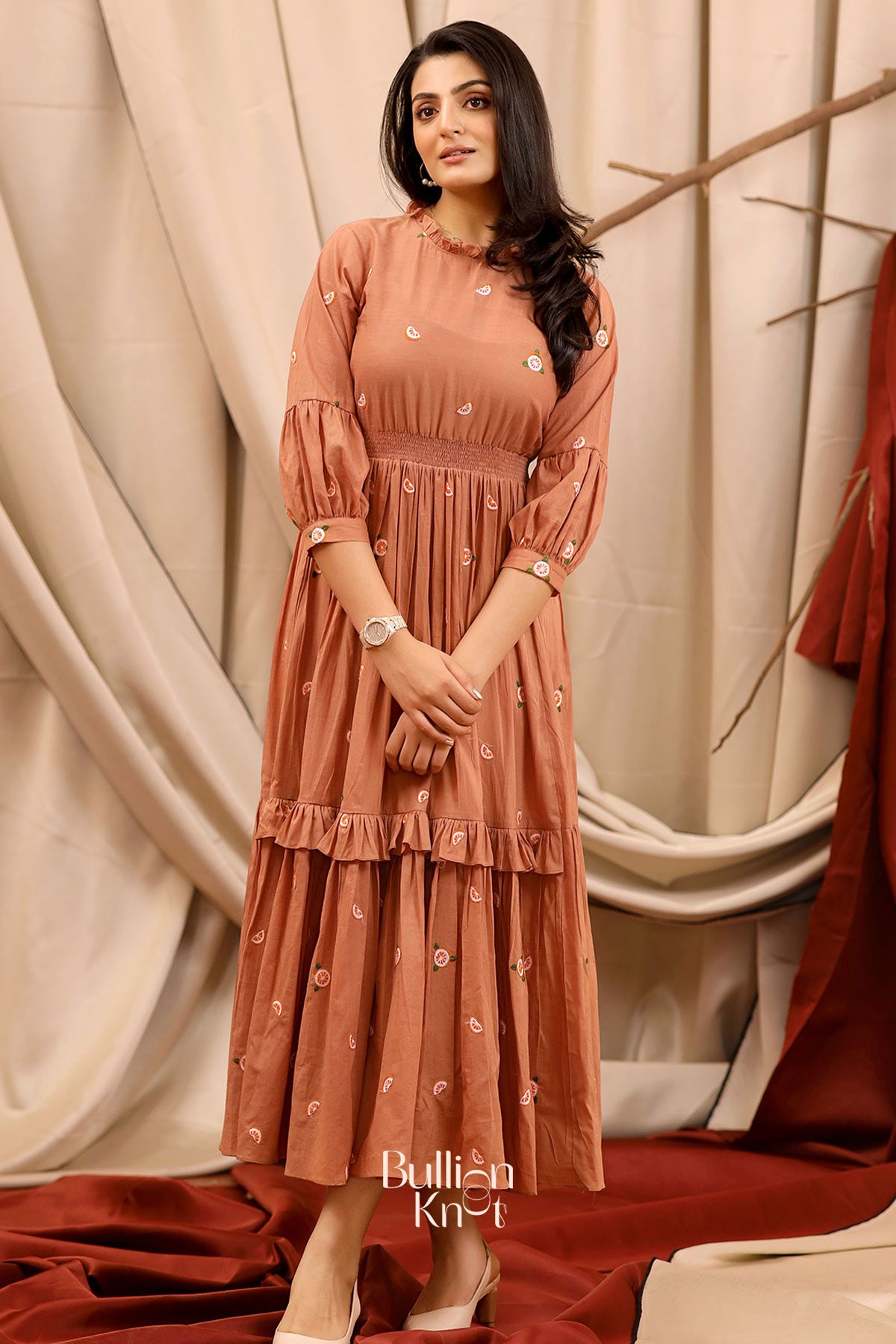 Colimbine Summer Rust Brown Cotton layer Midi Dress