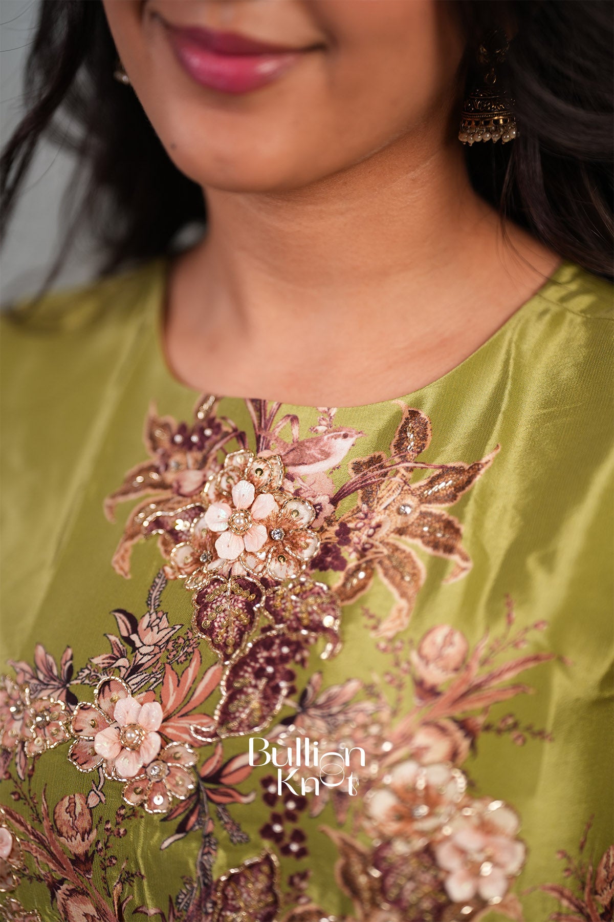 Glorencia Soft Crepe Long Dress In Green