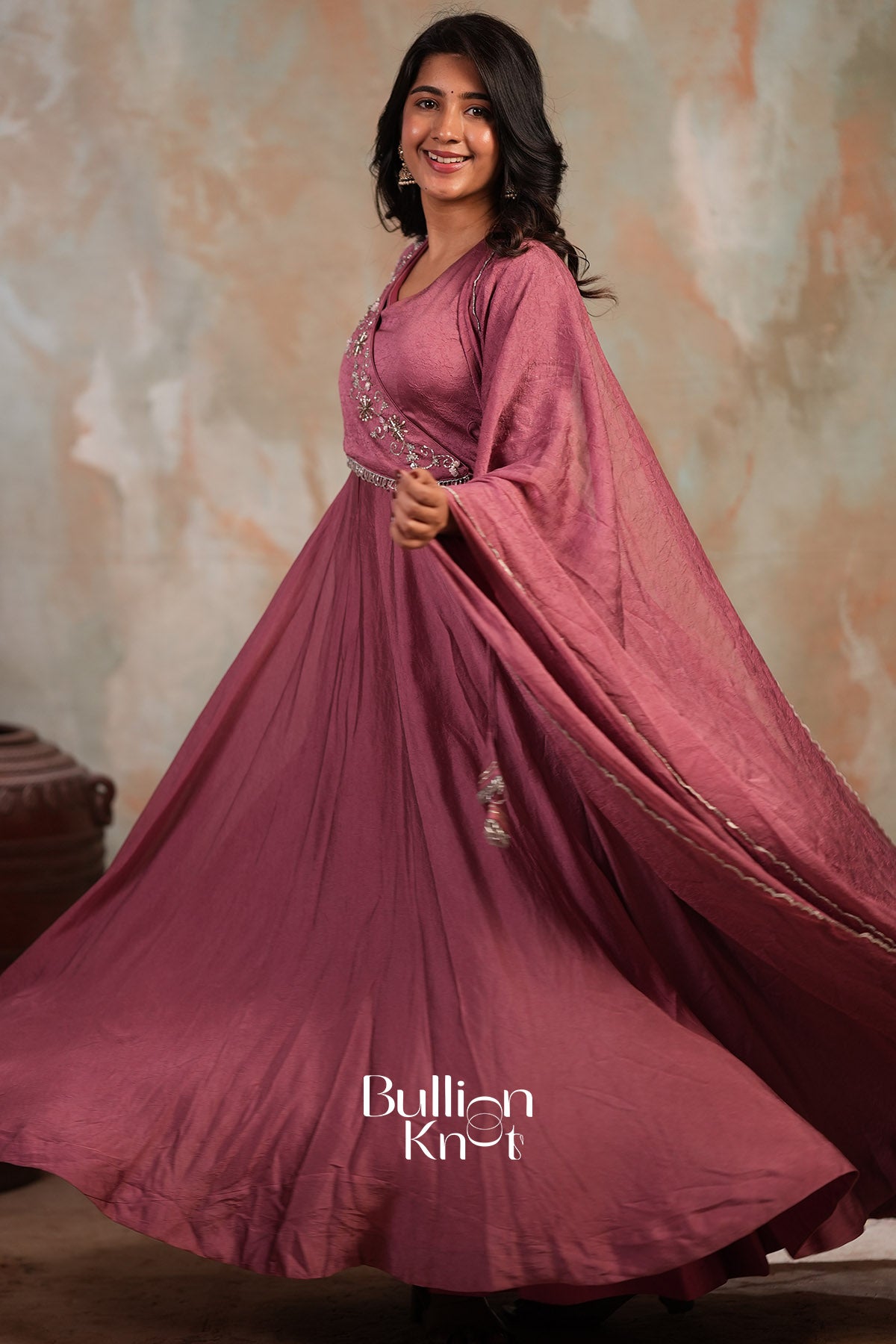 Taarika Drape Crush silk Dress in Onion